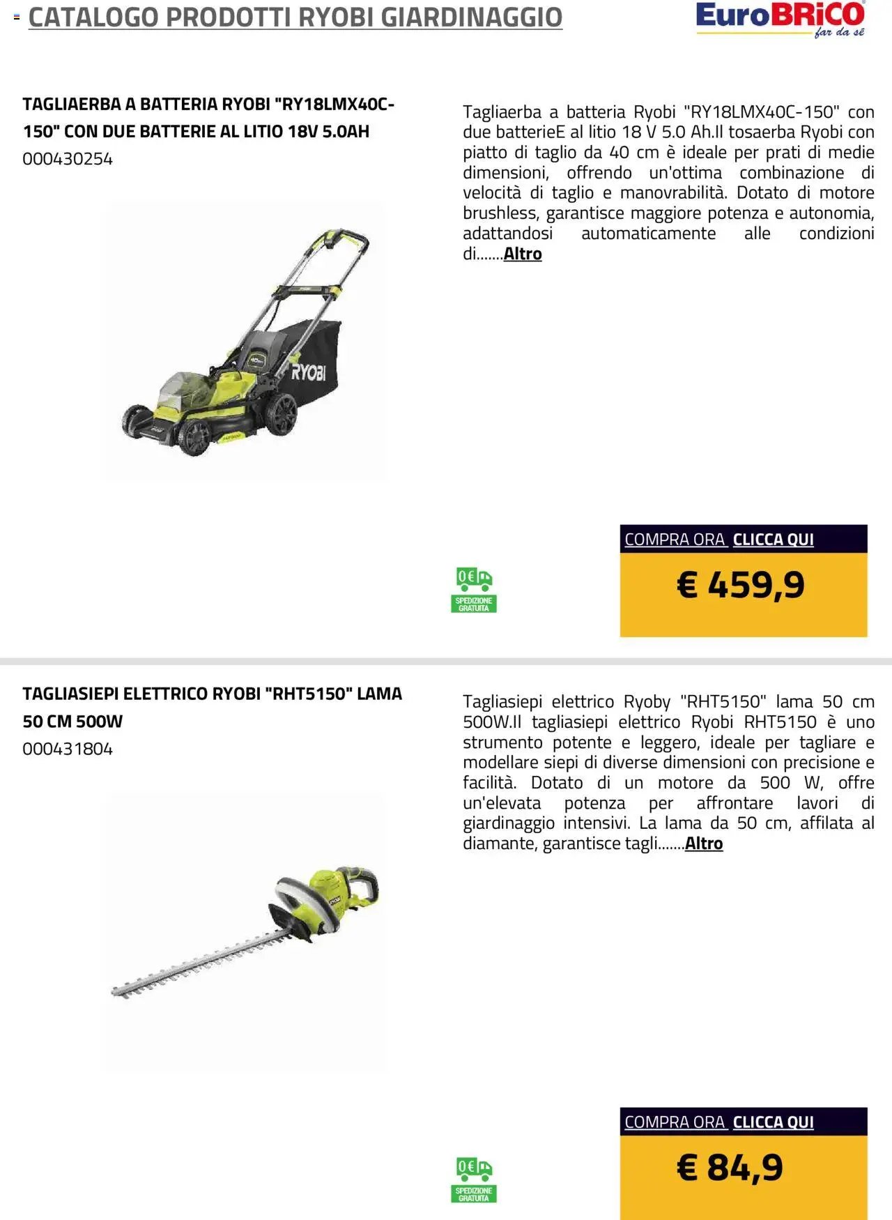 Eurobrico Prodotti Ryobi Giardinaggio catalogo