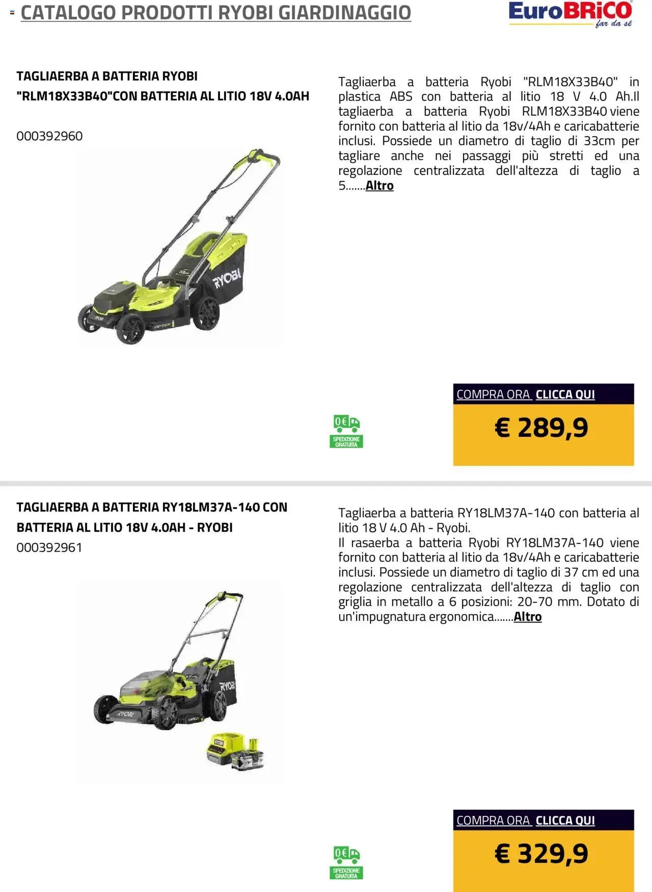 Eurobrico Prodotti Ryobi Giardinaggio catalogo
