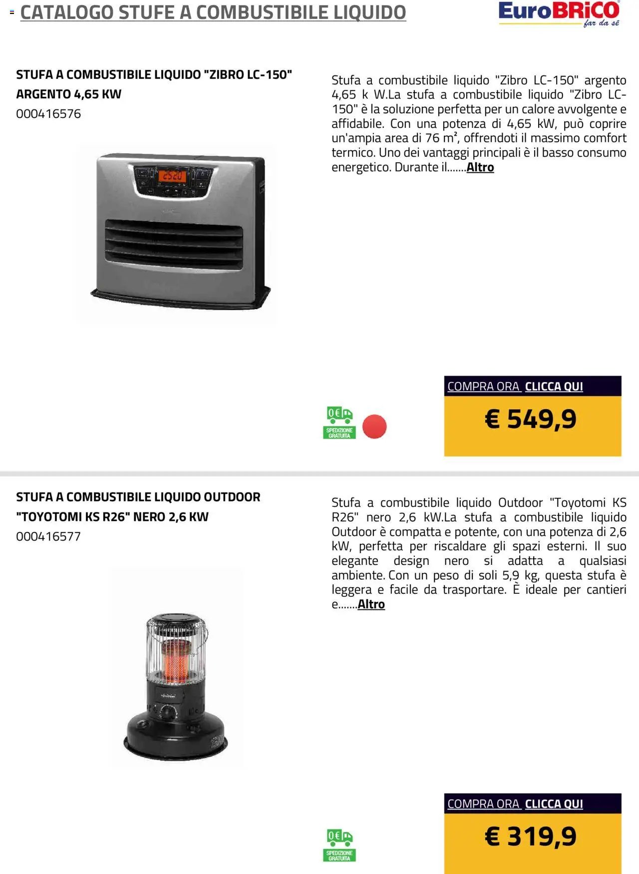 Eurobrico Stufe a Combustibile Liquido catalogo