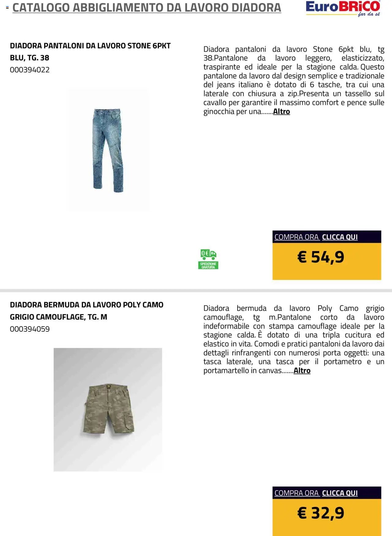Eurobrico Abbigliamento da Lavoro Diadora catalogo
