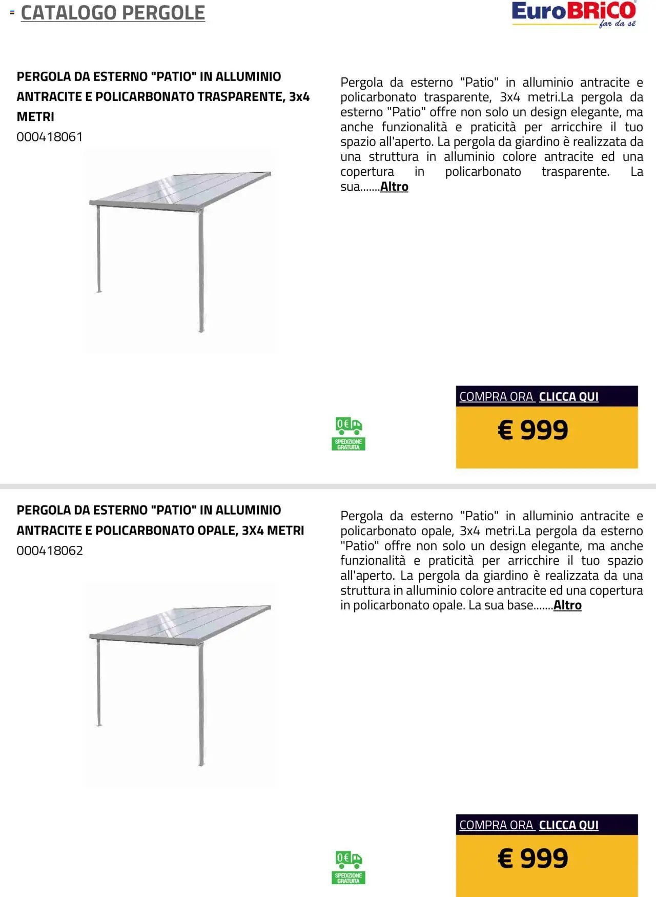 Eurobrico Pergole da esterno catalogo