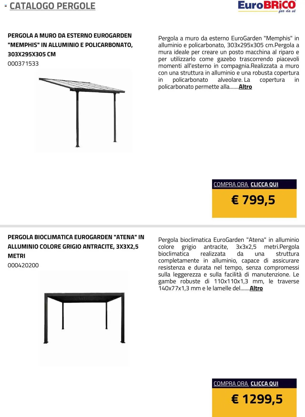 Eurobrico Pergole da esterno catalogo
