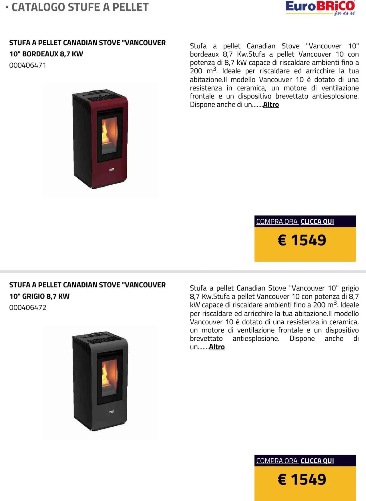 Eurobrico Stufe a Pellet catalogo