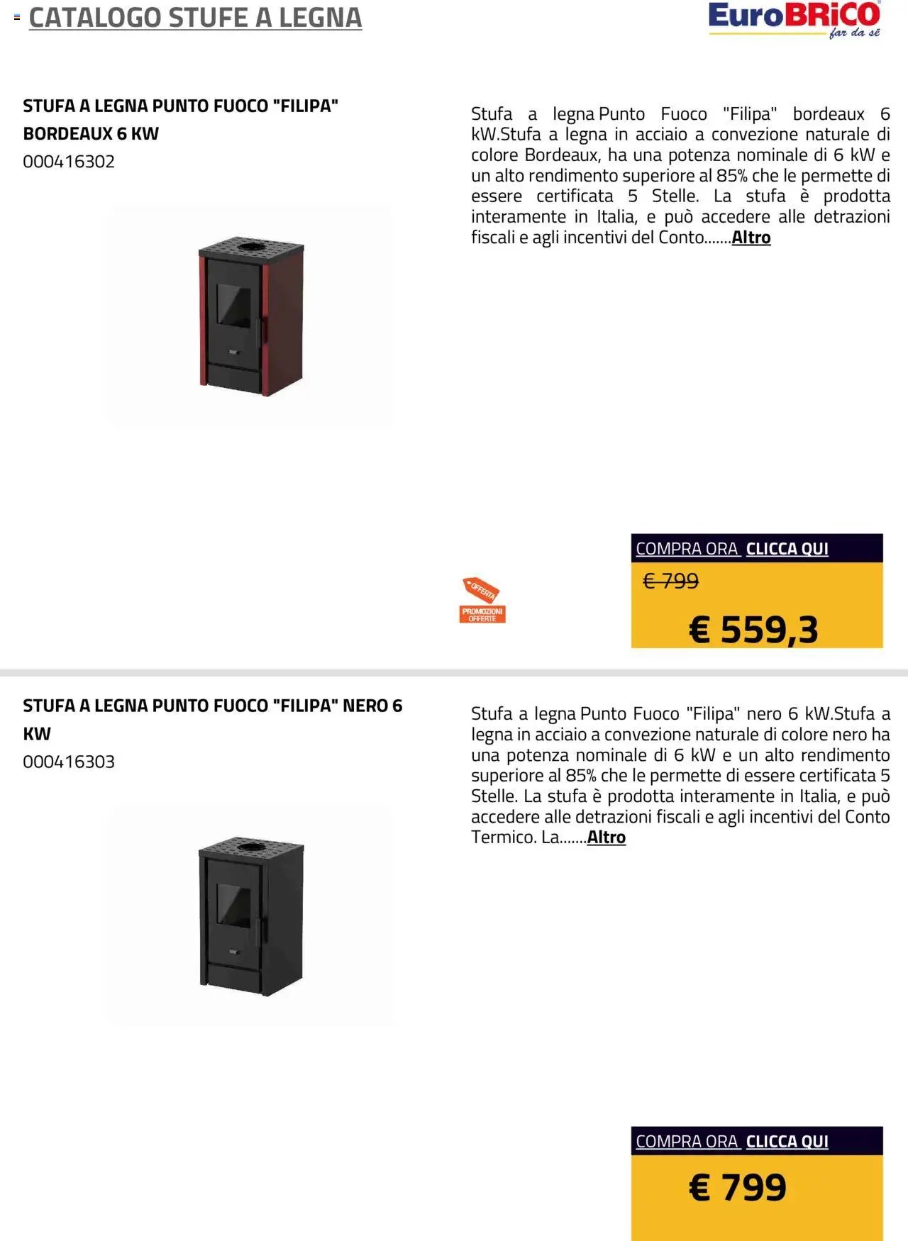 Eurobrico Stufe a Legna catalogo