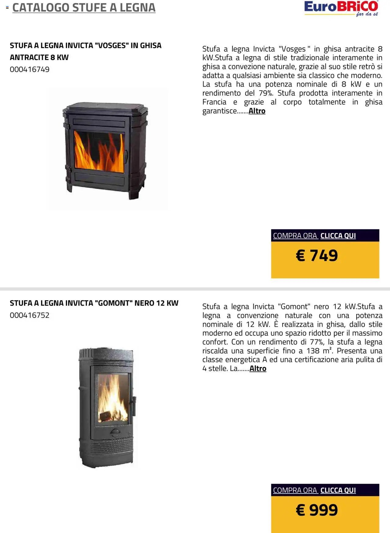 Eurobrico Stufe a Legna catalogo
