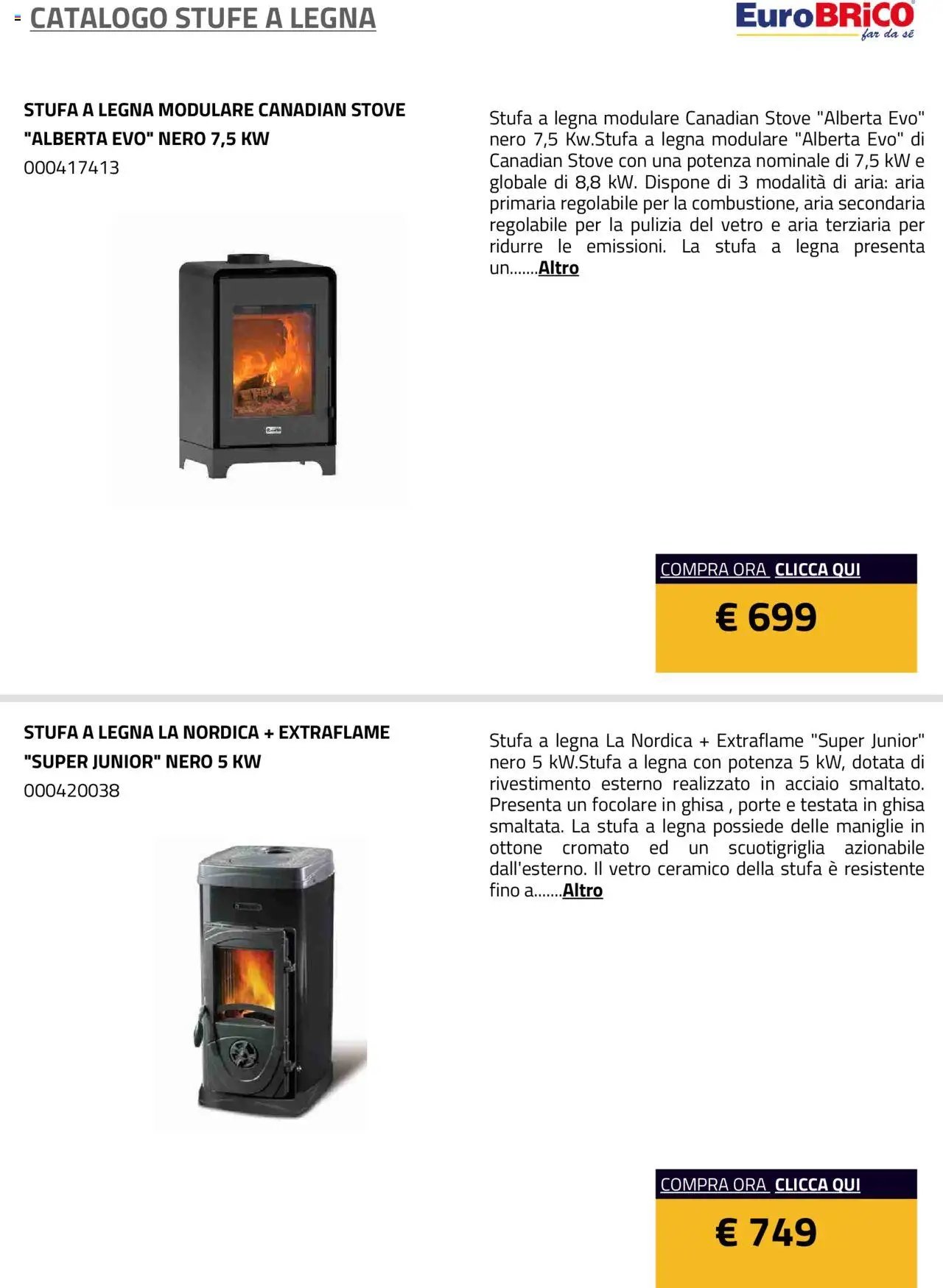 Eurobrico Stufe a Legna catalogo