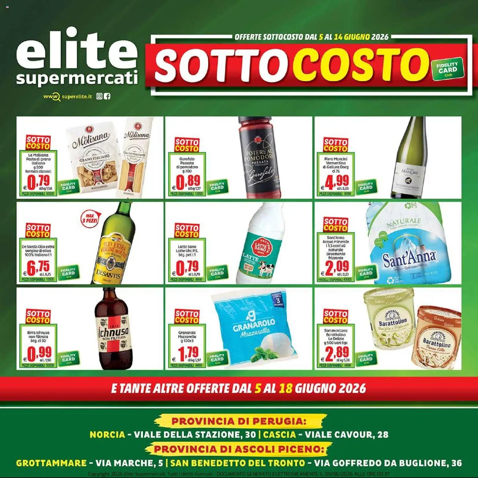 Elite Supermercati volantino Perugia, Ascoli Piceno