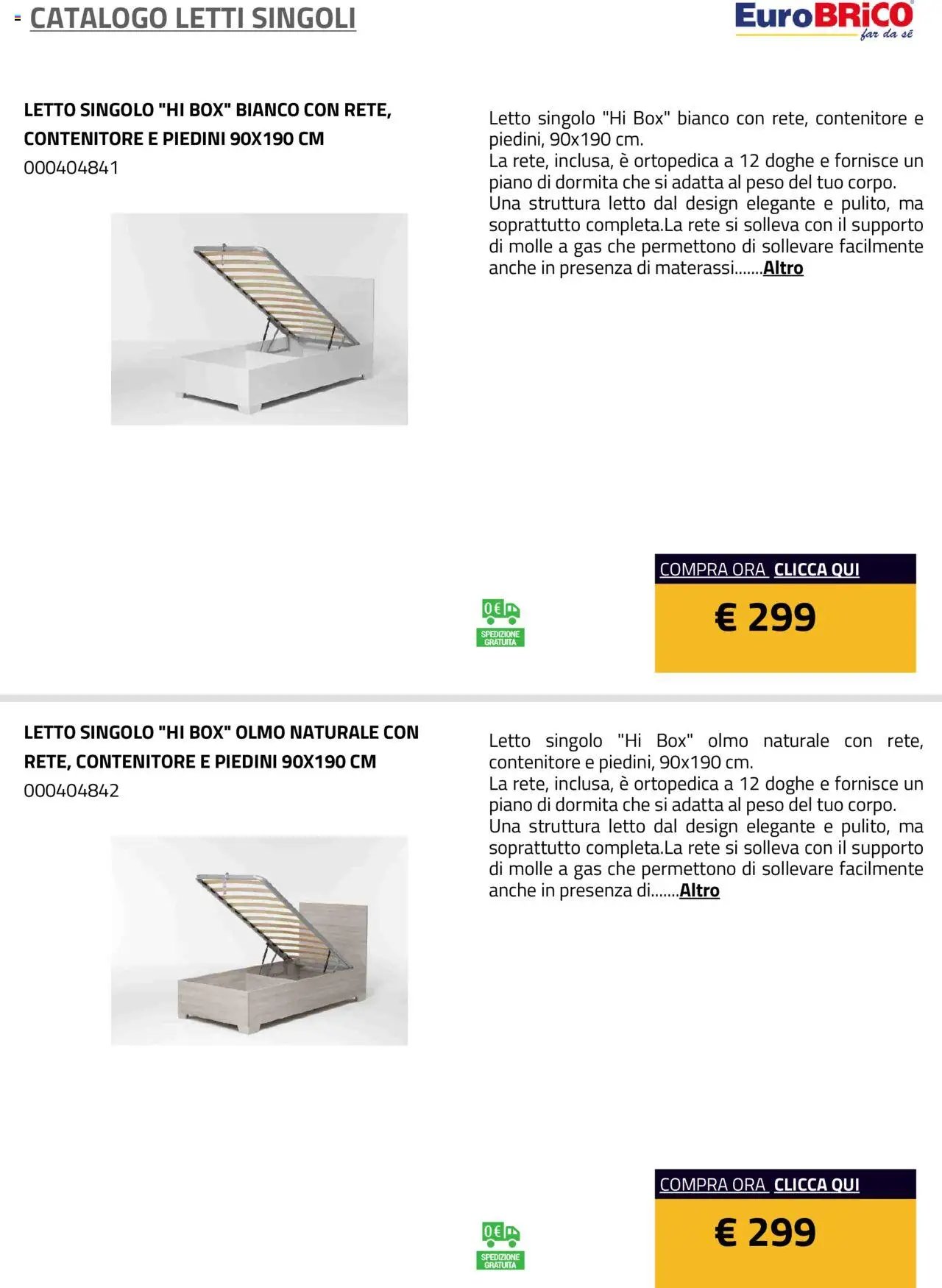 Eurobrico Letti Singoli catalogo