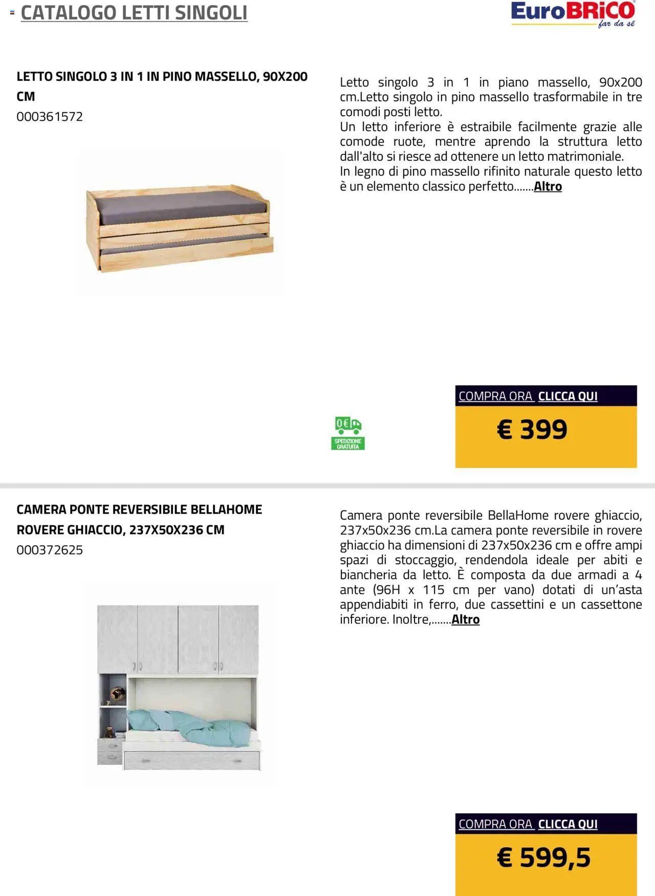 Eurobrico Letti Singoli catalogo