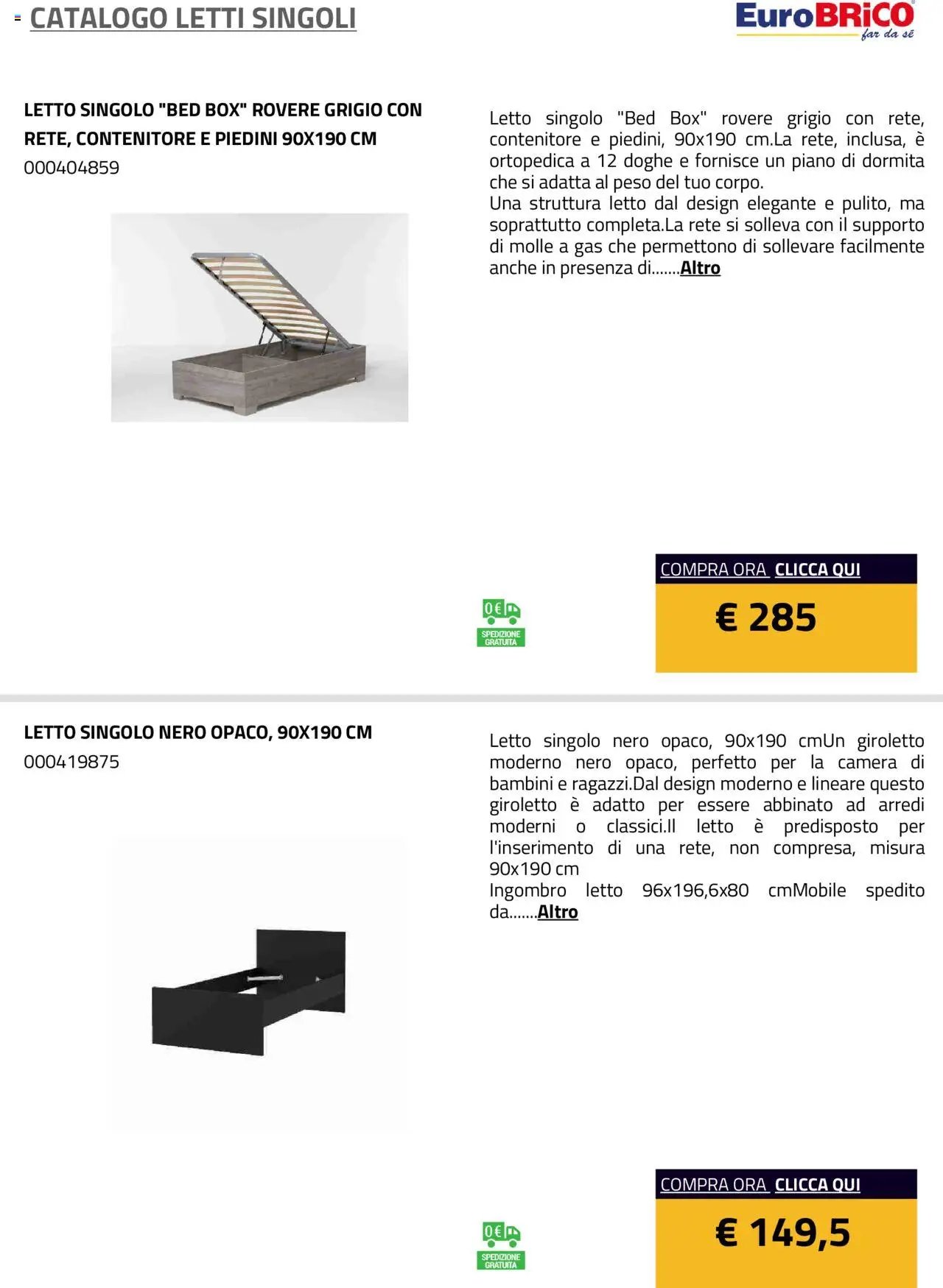 Eurobrico Letti Singoli catalogo