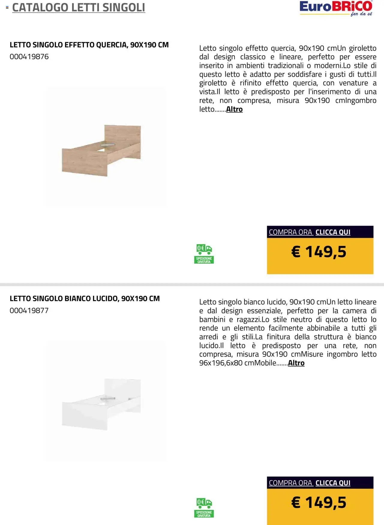 Eurobrico Letti Singoli catalogo