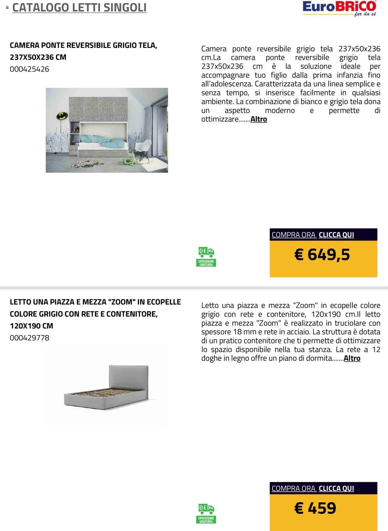Eurobrico Letti Singoli catalogo