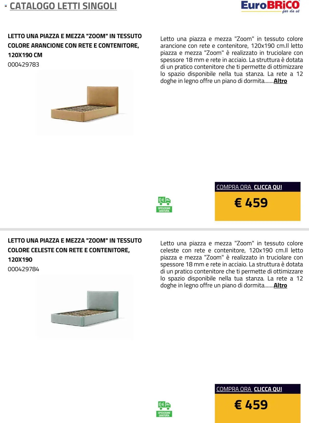 Eurobrico Letti Singoli catalogo