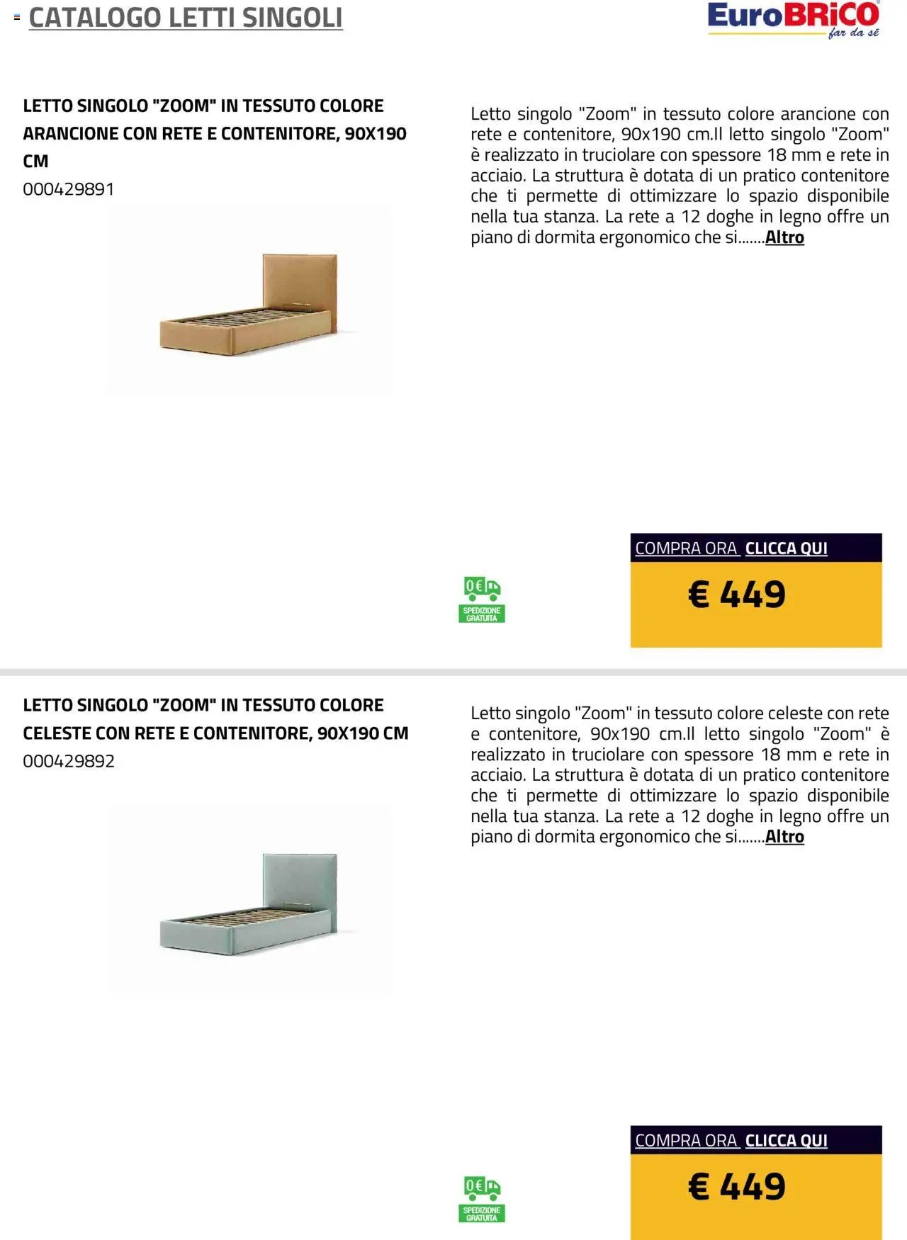 Eurobrico Letti Singoli catalogo