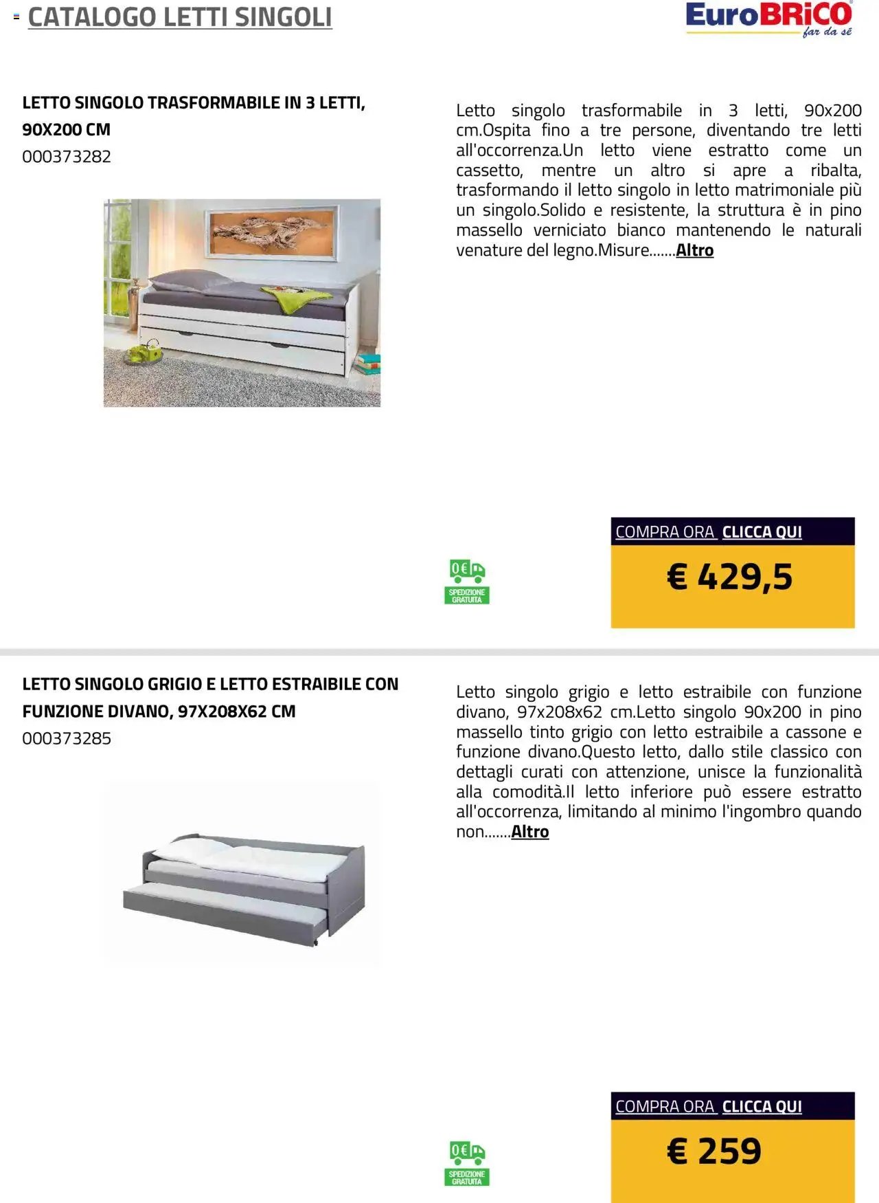 Eurobrico Letti Singoli catalogo