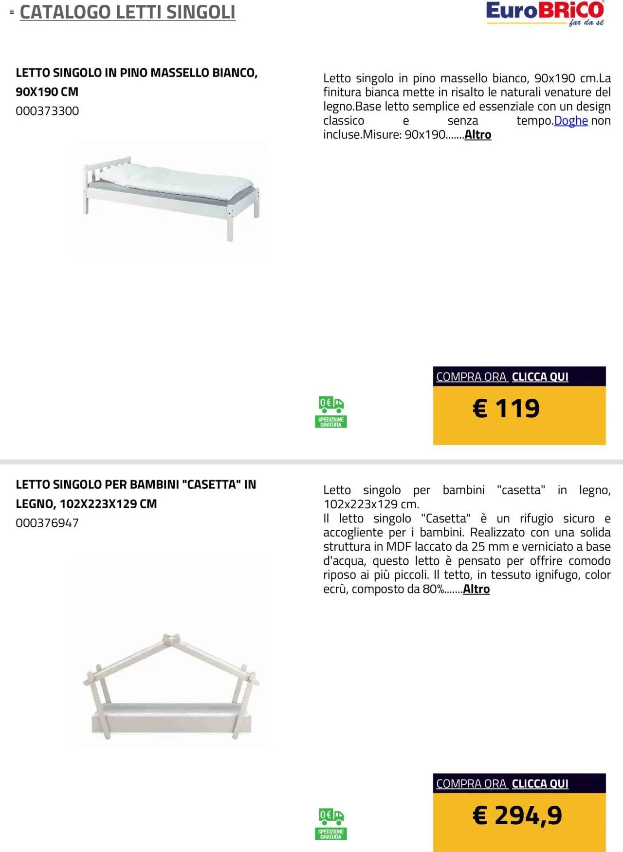 Eurobrico Letti Singoli catalogo
