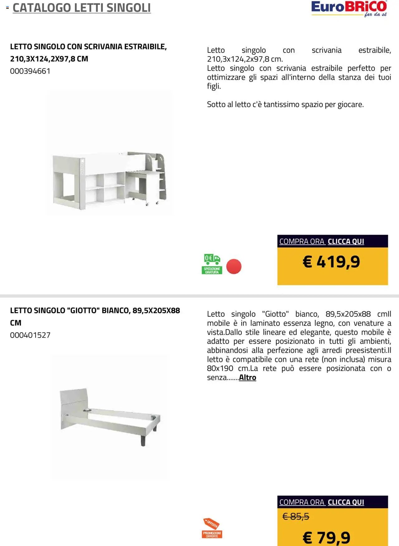 Eurobrico Letti Singoli catalogo