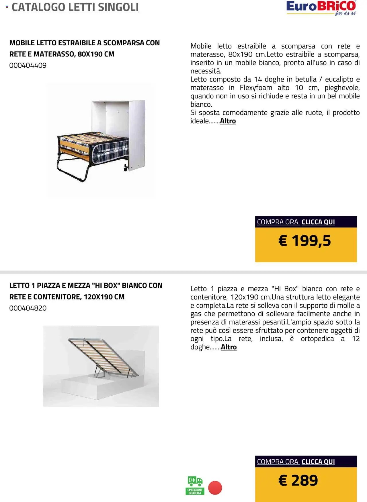 Eurobrico Letti Singoli catalogo