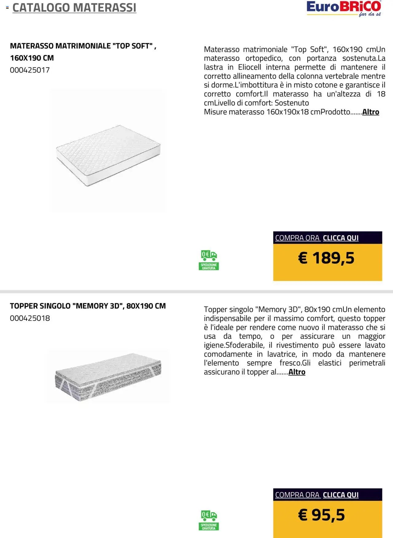 Eurobrico Materassi catalogo