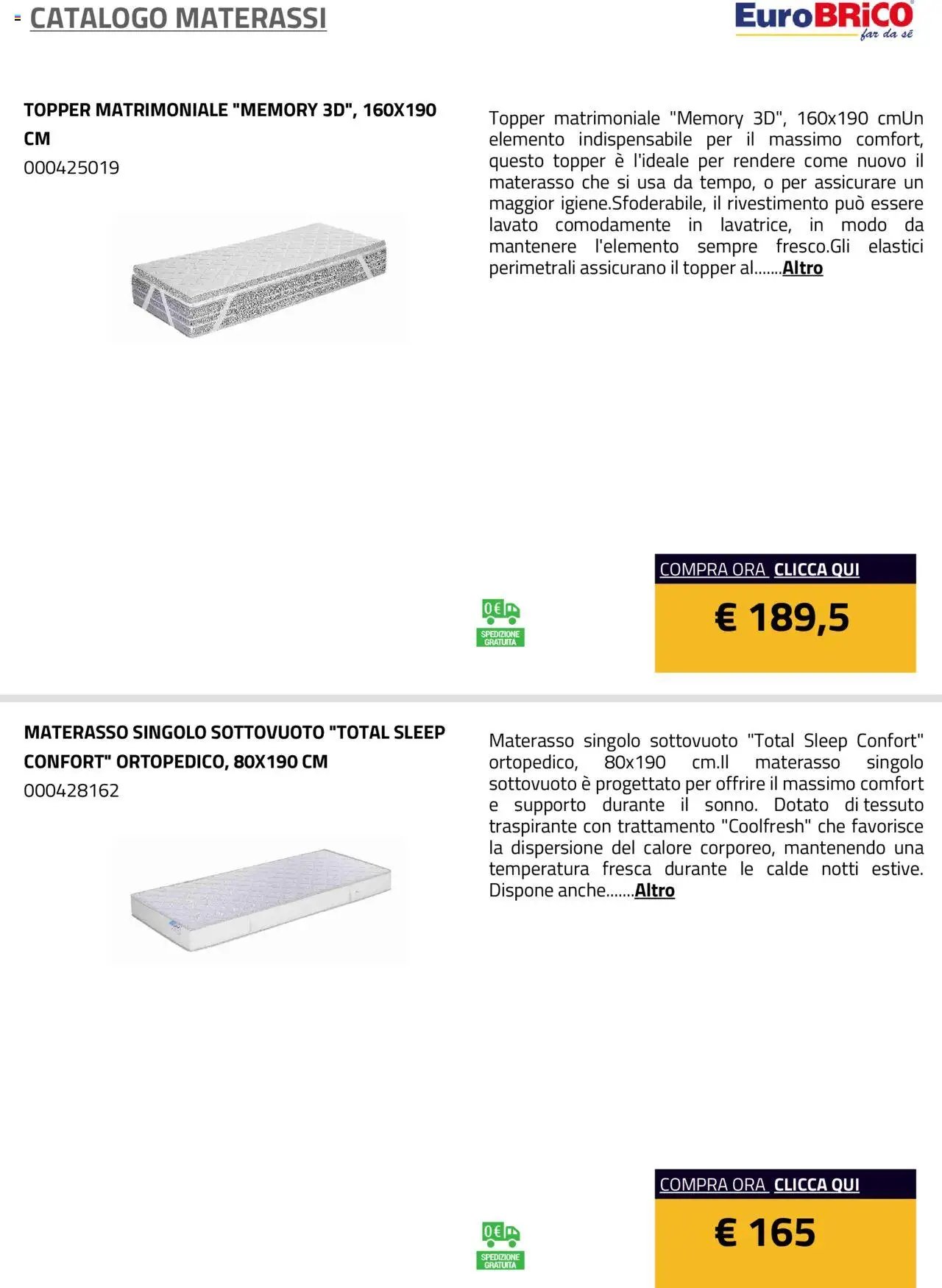Eurobrico Materassi catalogo