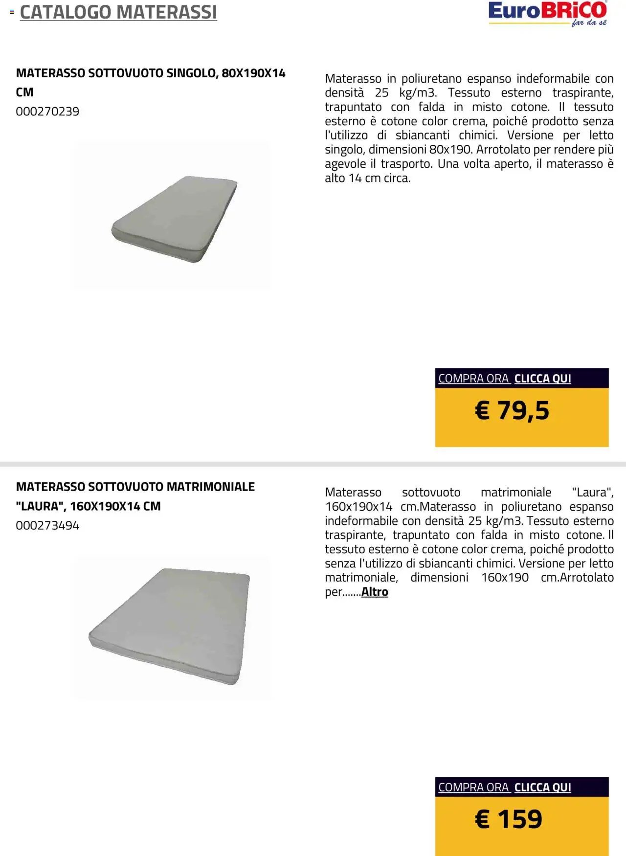 Eurobrico Materassi catalogo