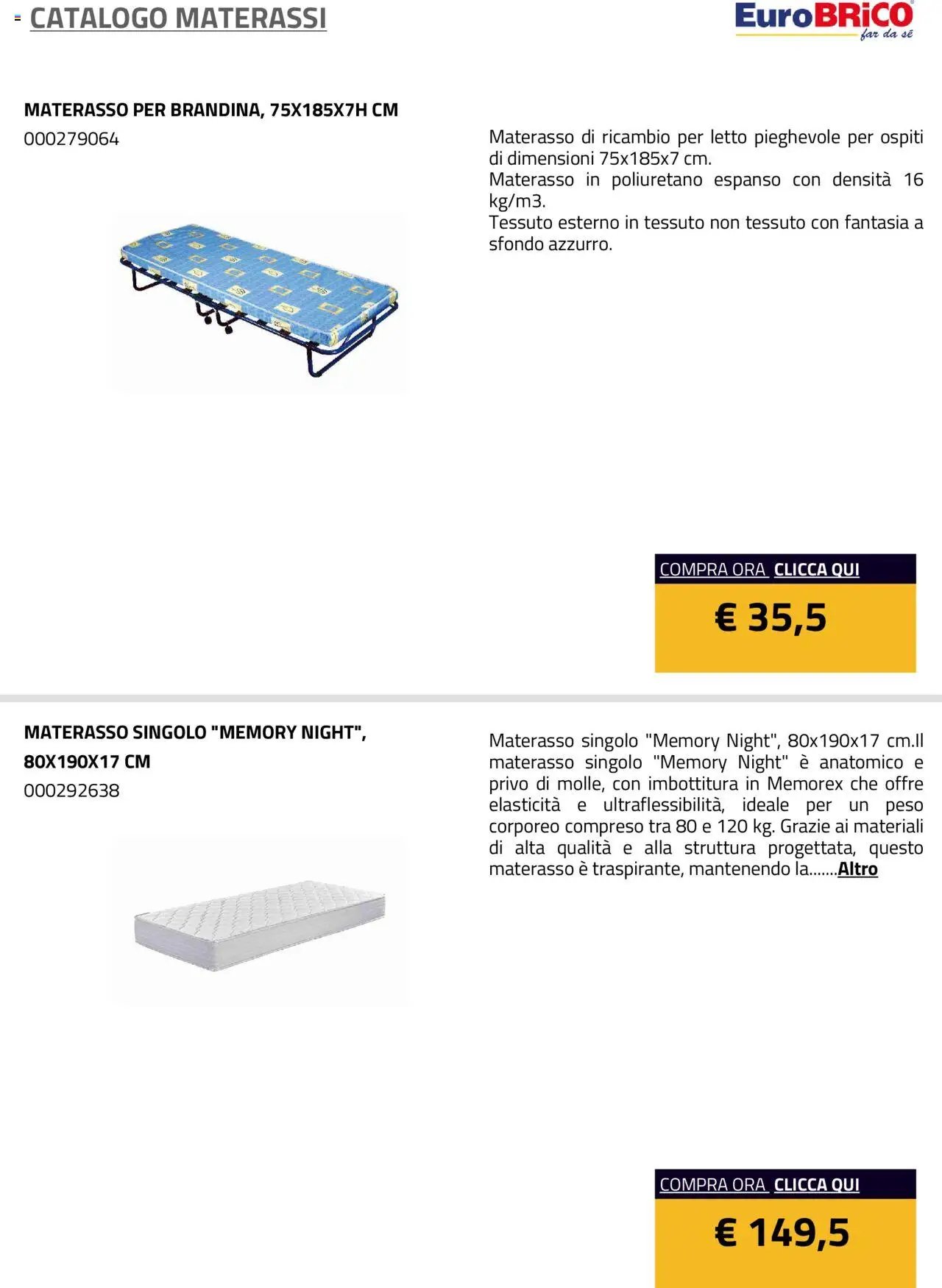 Eurobrico Materassi catalogo