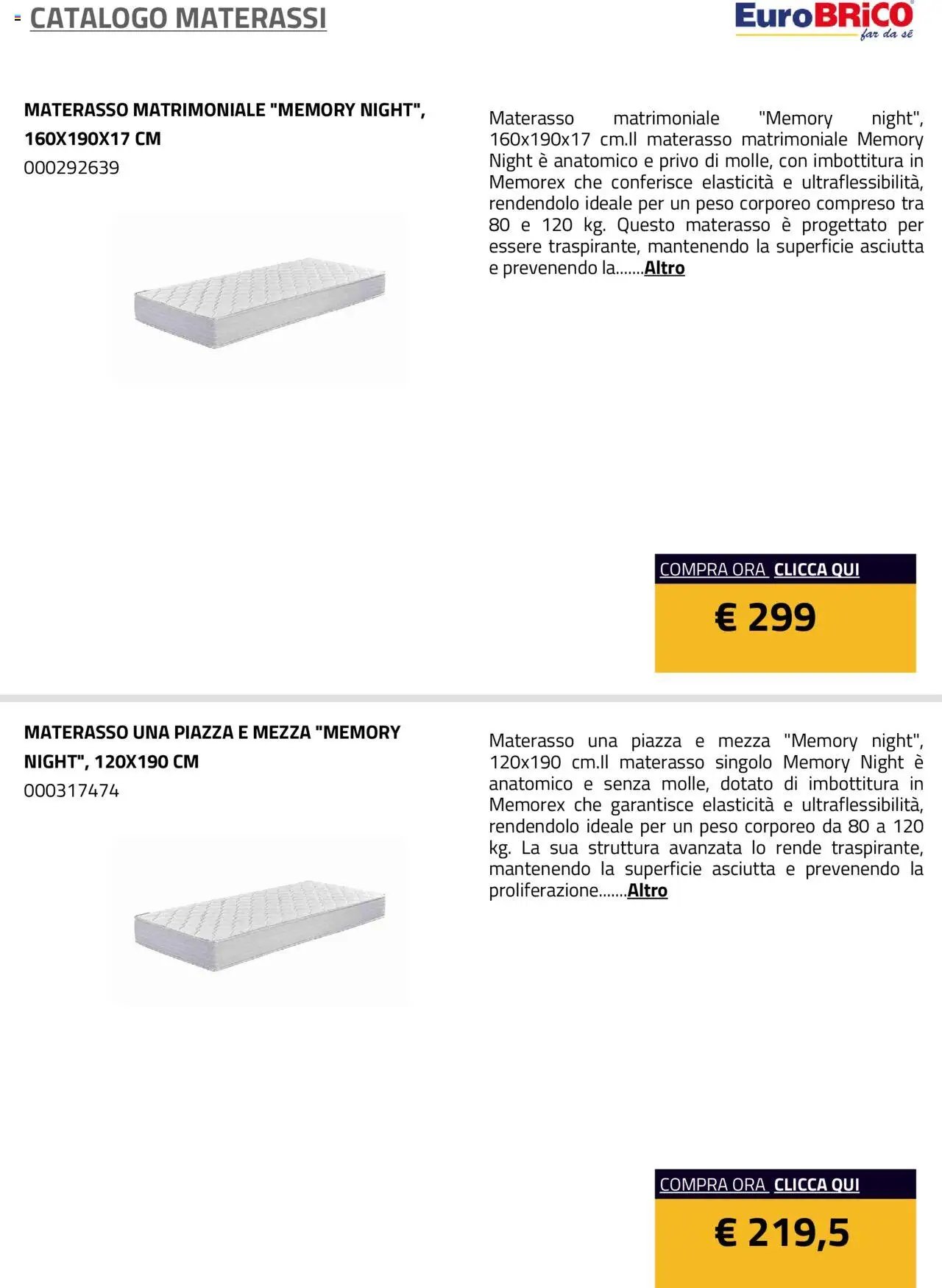 Eurobrico Materassi catalogo