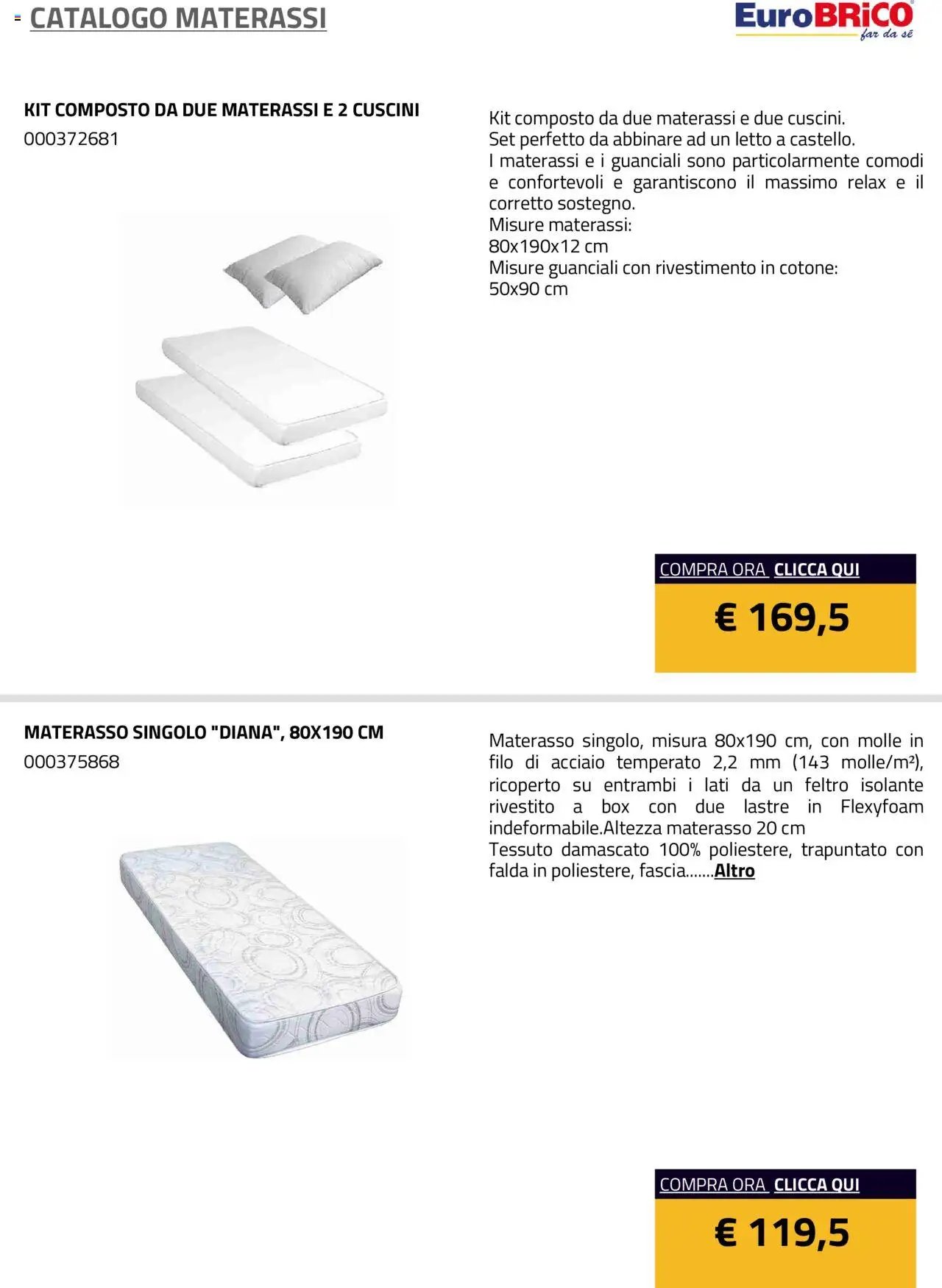 Eurobrico Materassi catalogo
