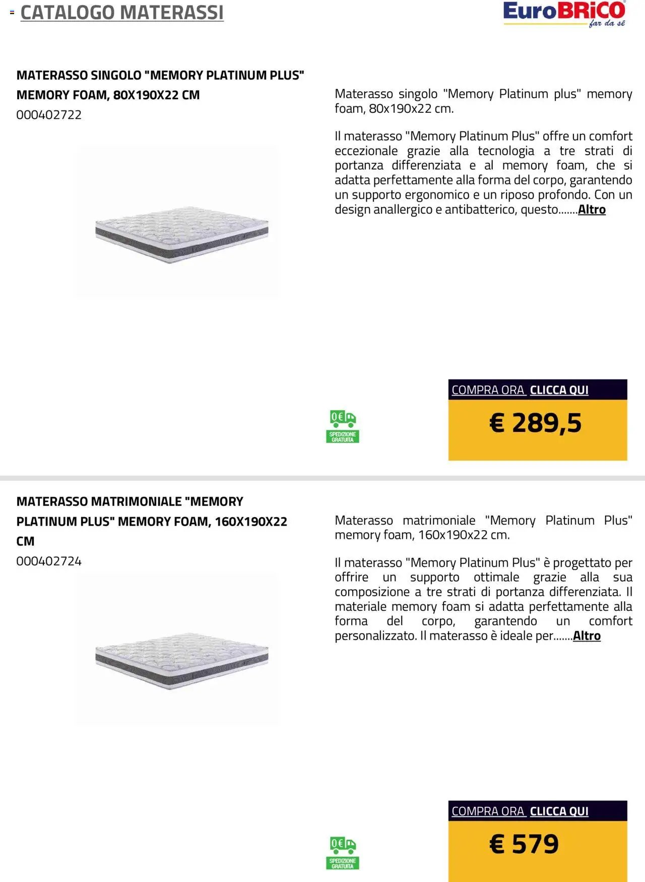 Eurobrico Materassi catalogo