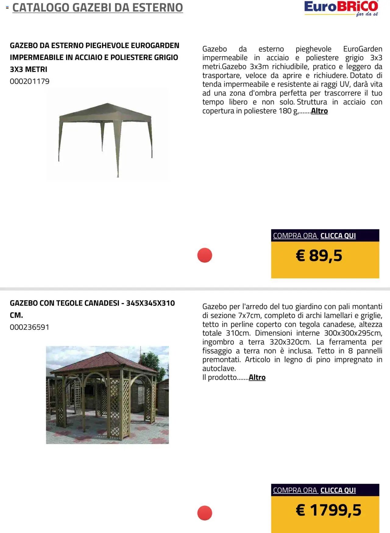 Eurobrico Gazebi da esterno catalogo