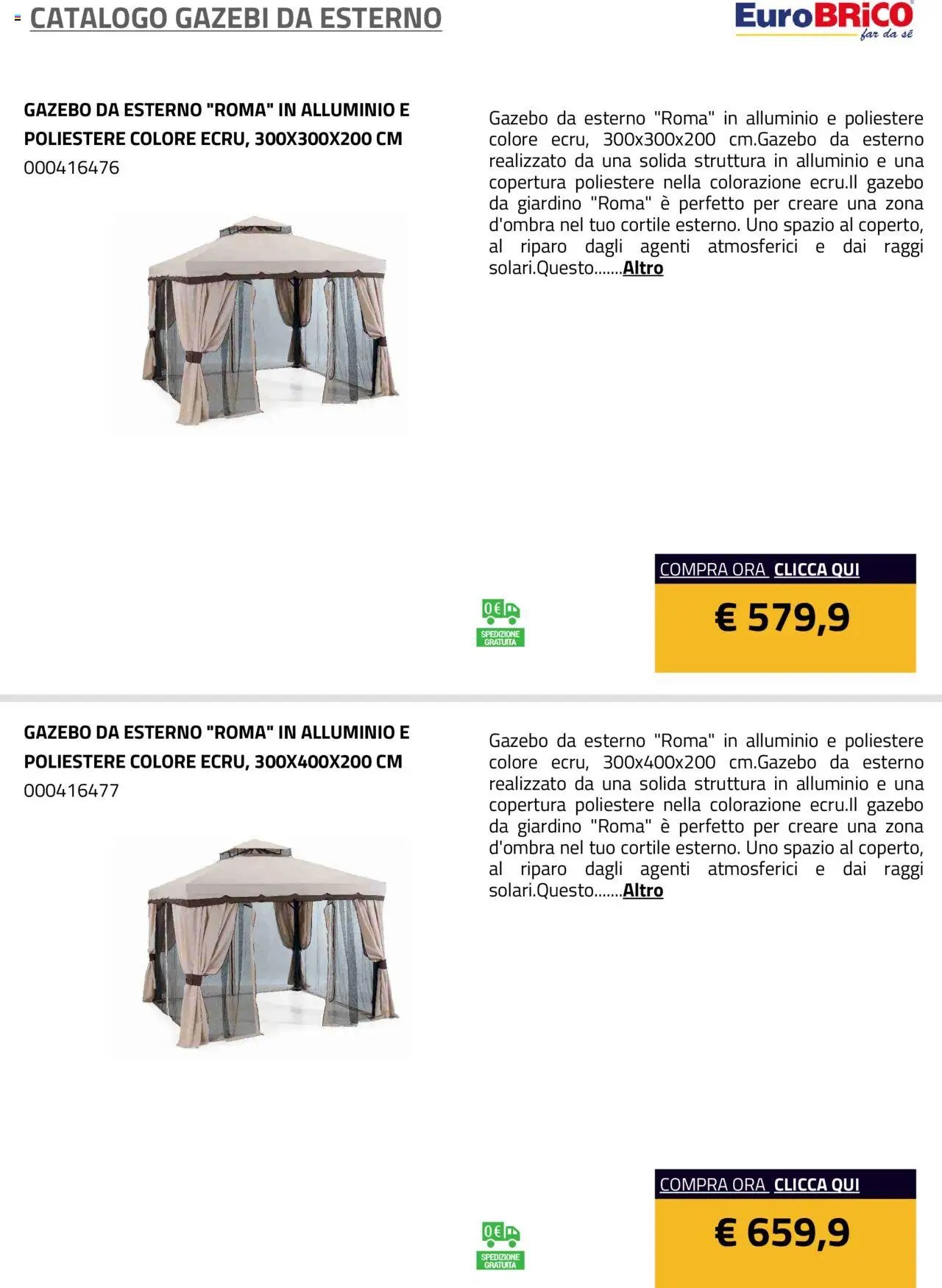 Eurobrico Gazebi da esterno catalogo