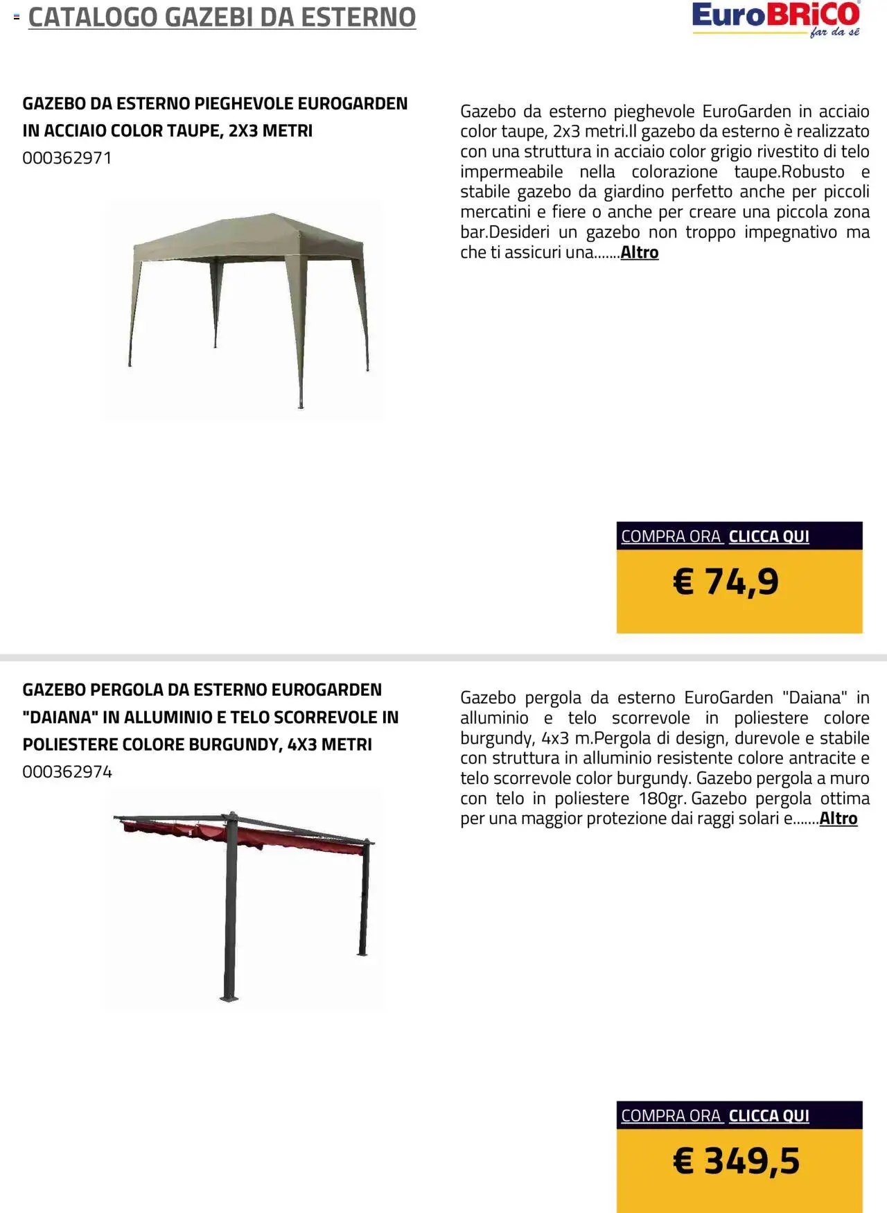 Eurobrico Gazebi da esterno catalogo