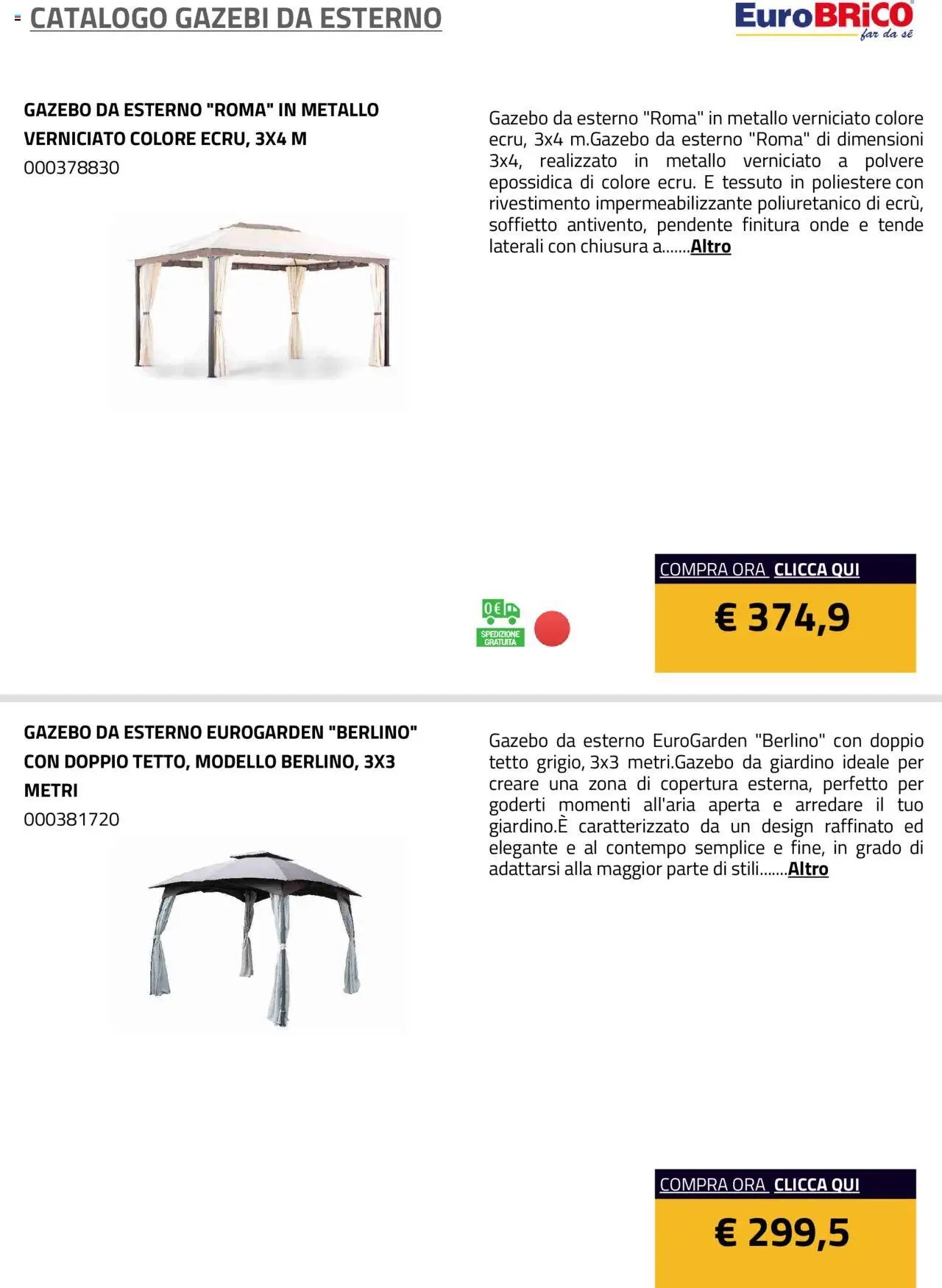 Eurobrico Gazebi da esterno catalogo