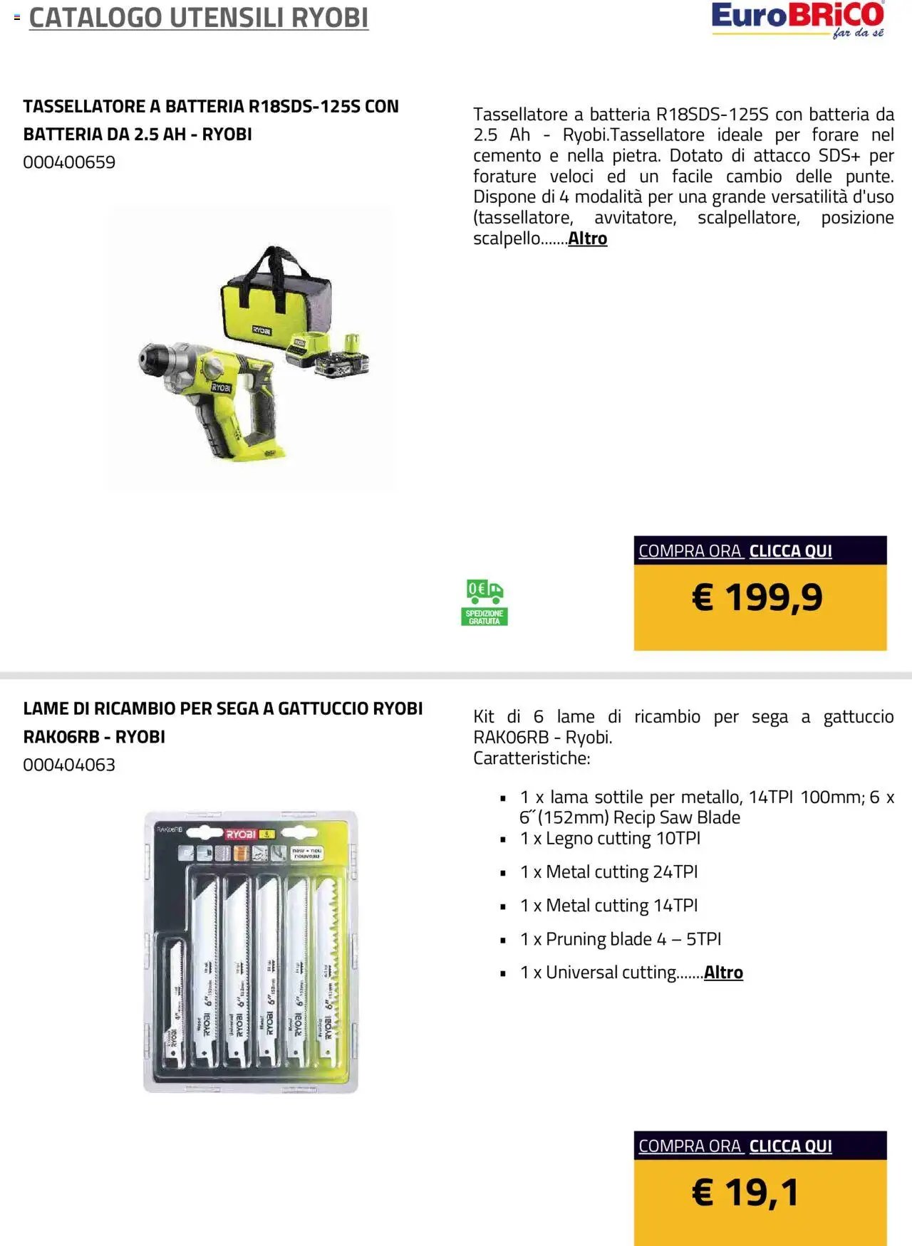 Eurobrico Utensili Ryobi catalogo