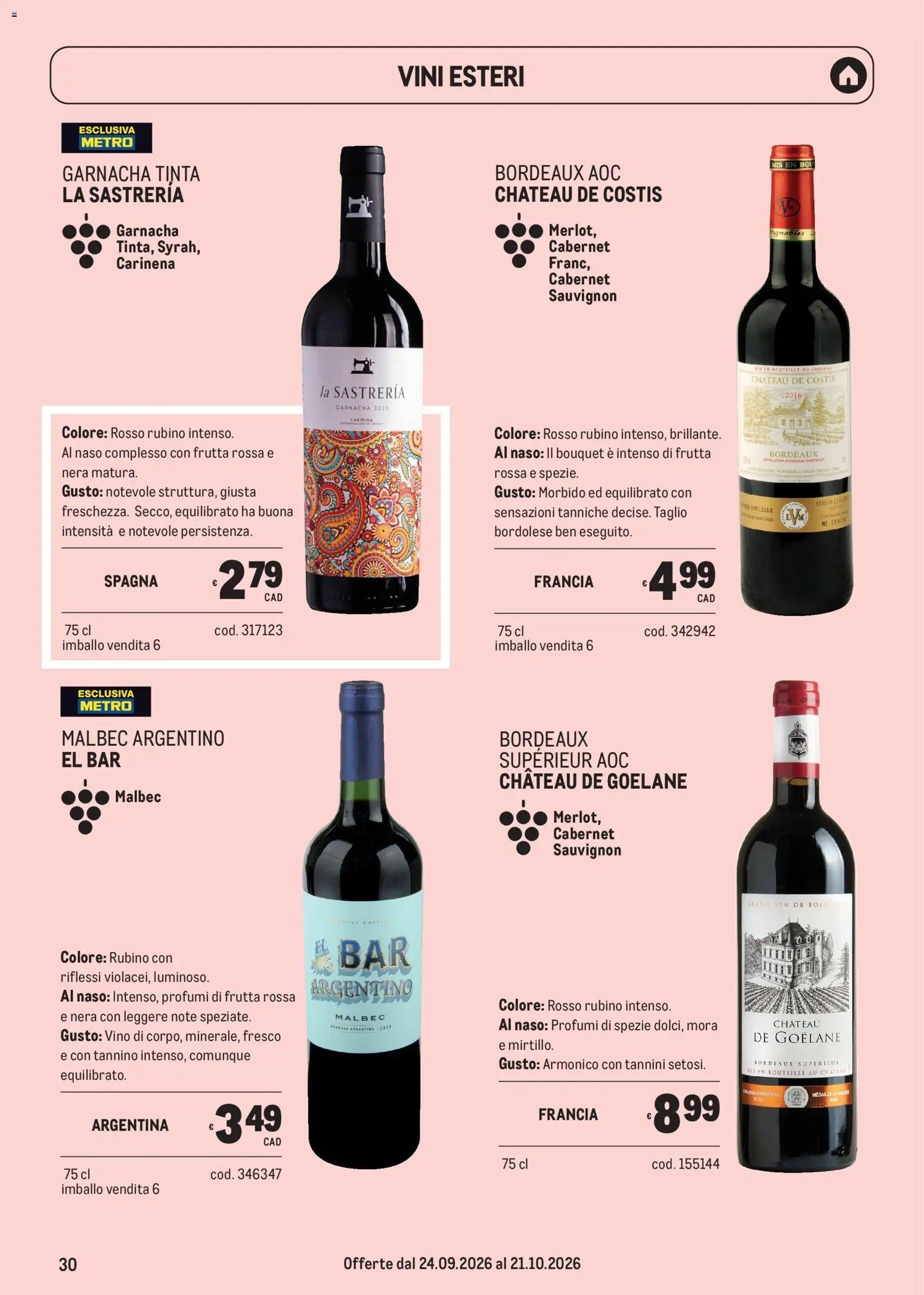 Metro volantino Carta Vini Autunno
