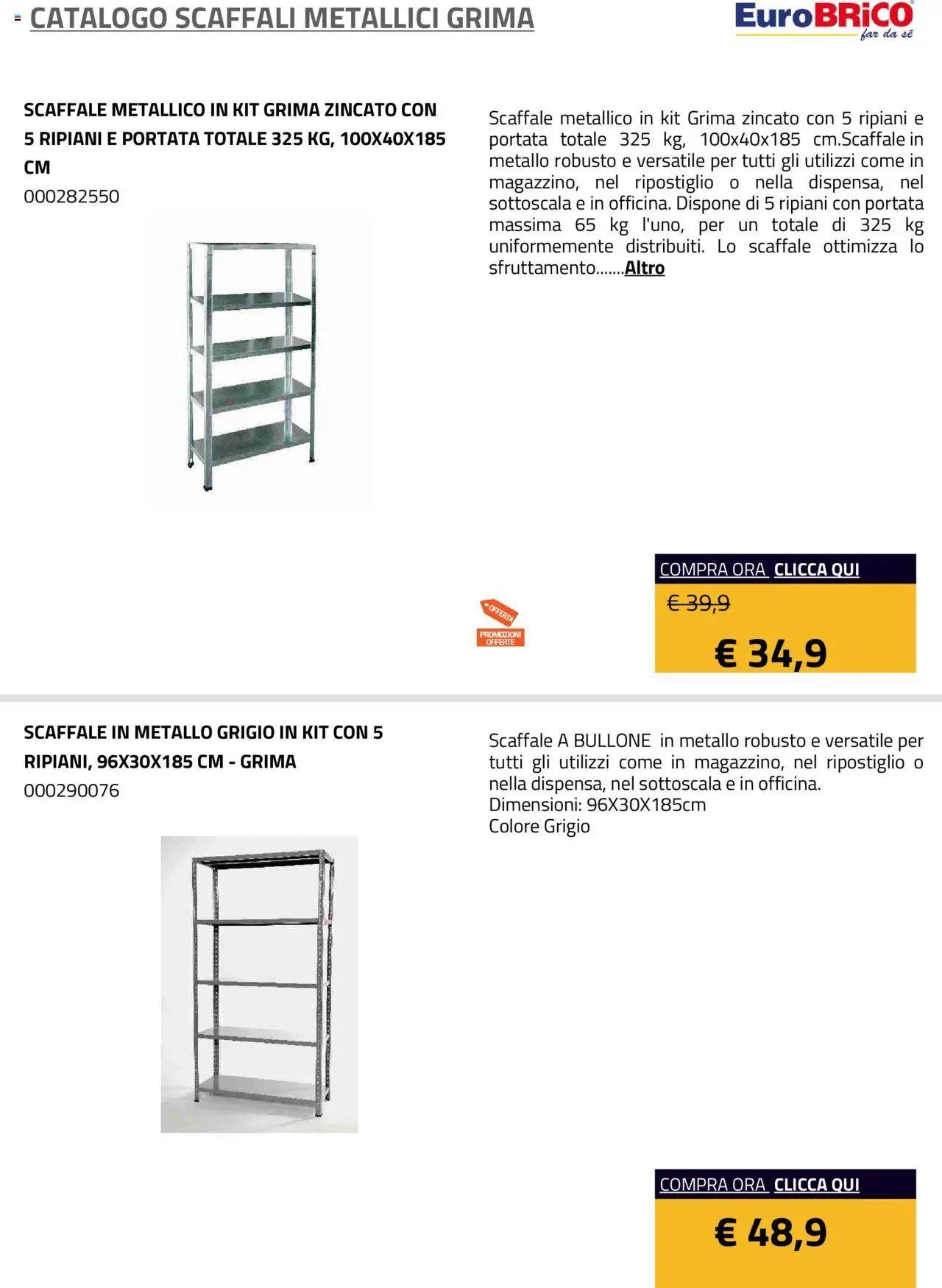 Eurobrico Scaffali metallici Grima catalogo