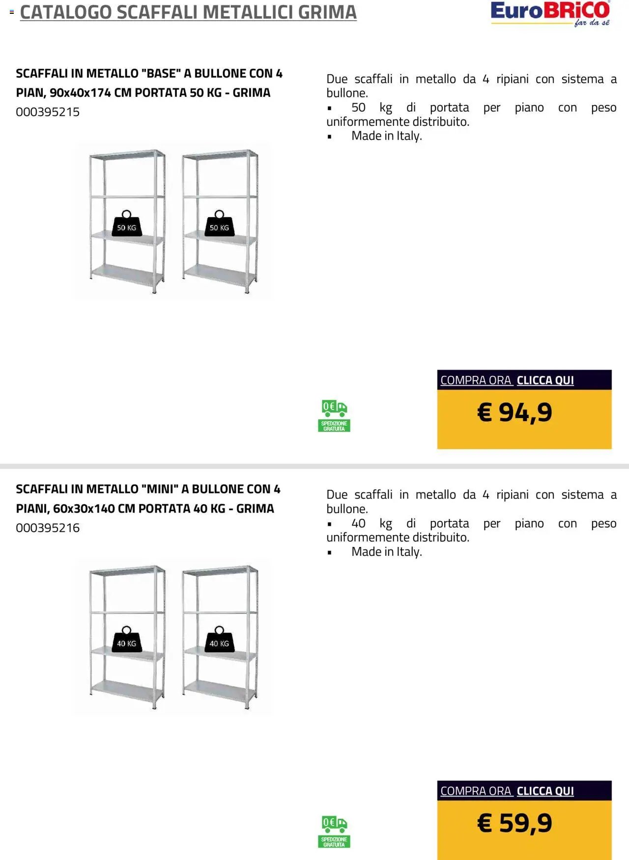 Eurobrico Scaffali metallici Grima catalogo