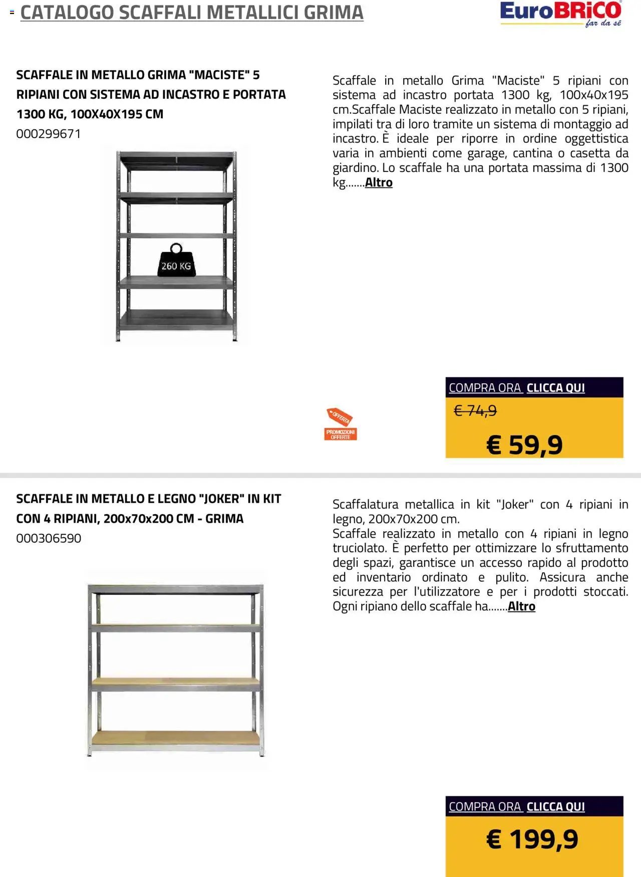 Eurobrico Scaffali metallici Grima catalogo