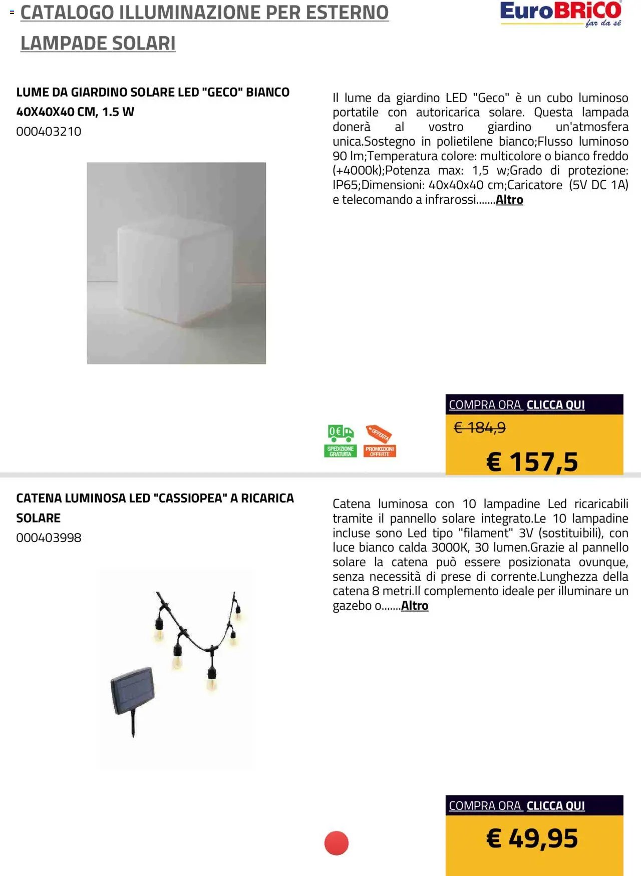 Eurobrico Illuminazione da esterno Lampade Solari catalogo