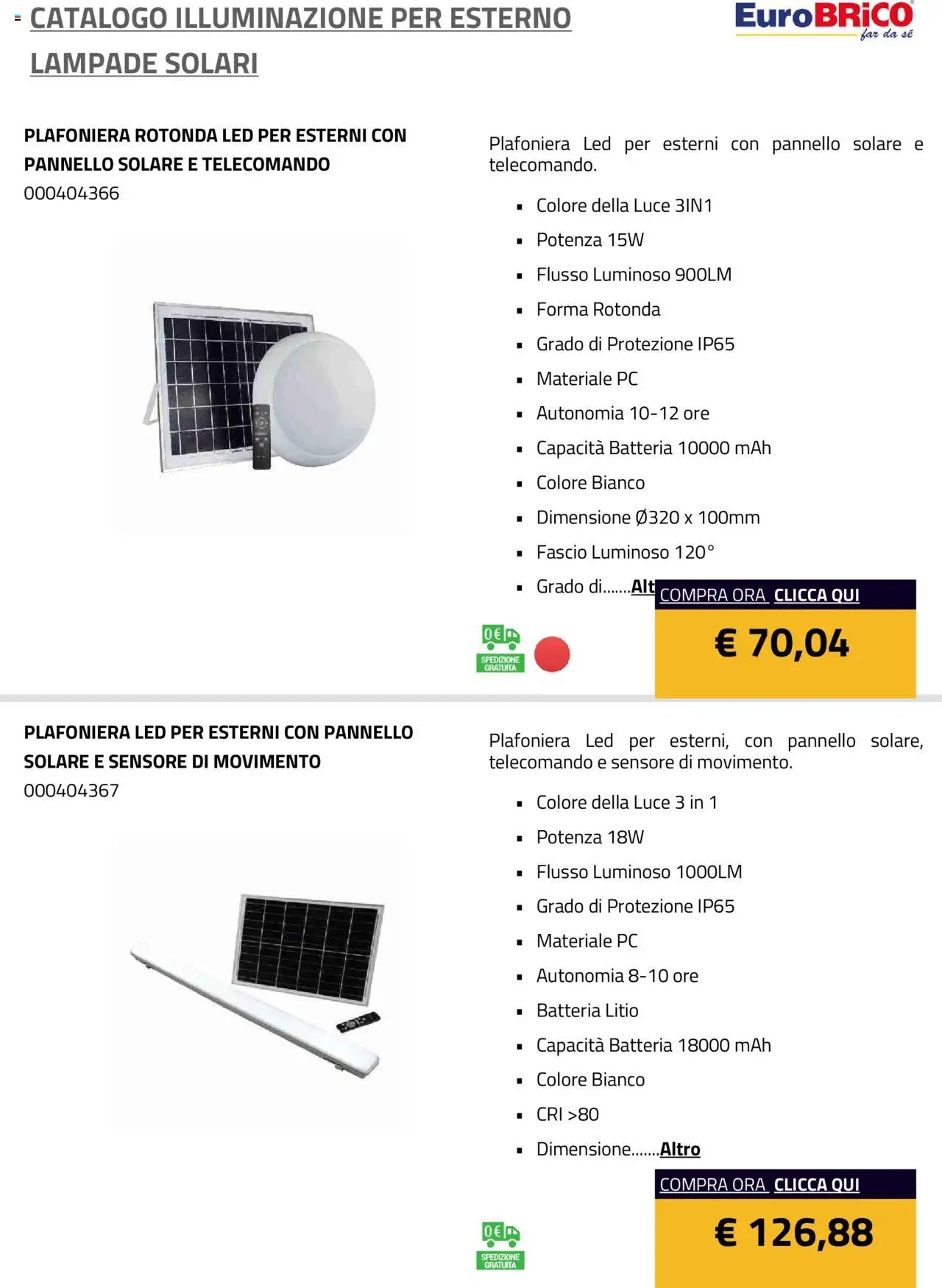 Eurobrico Illuminazione da esterno Lampade Solari catalogo