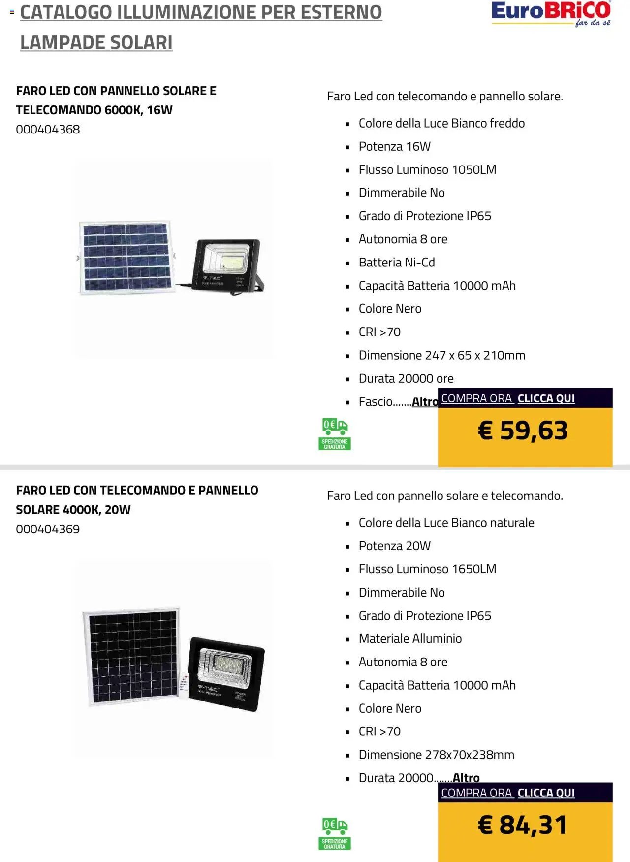 Eurobrico Illuminazione da esterno Lampade Solari catalogo