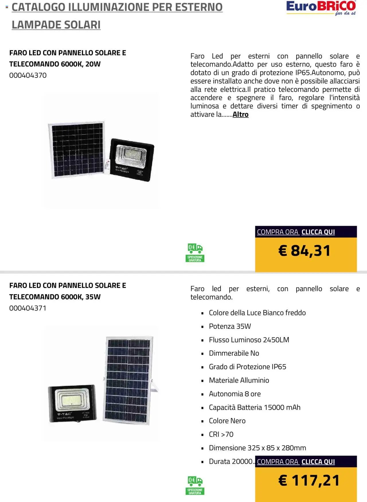 Eurobrico Illuminazione da esterno Lampade Solari catalogo