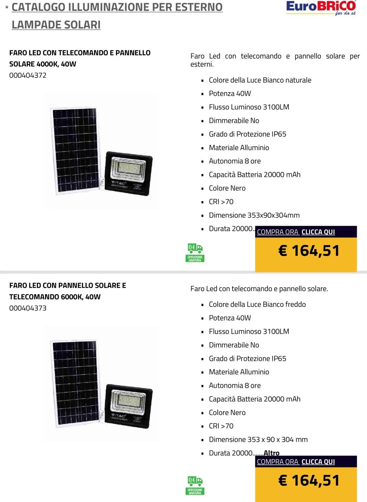 Eurobrico Illuminazione da esterno Lampade Solari catalogo