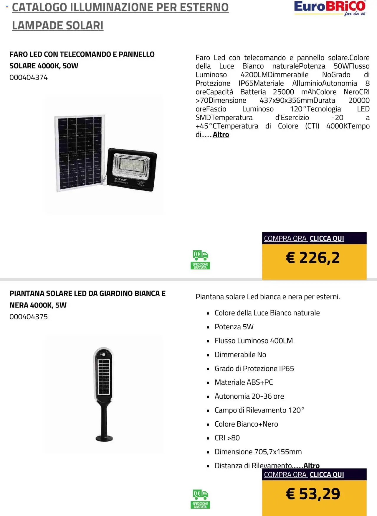 Eurobrico Illuminazione da esterno Lampade Solari catalogo