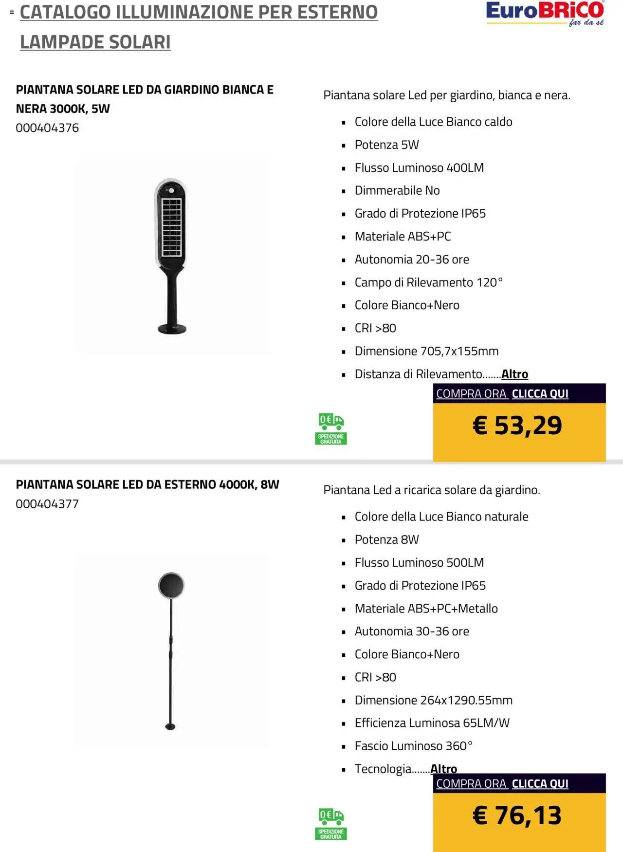 Eurobrico Illuminazione da esterno Lampade Solari catalogo