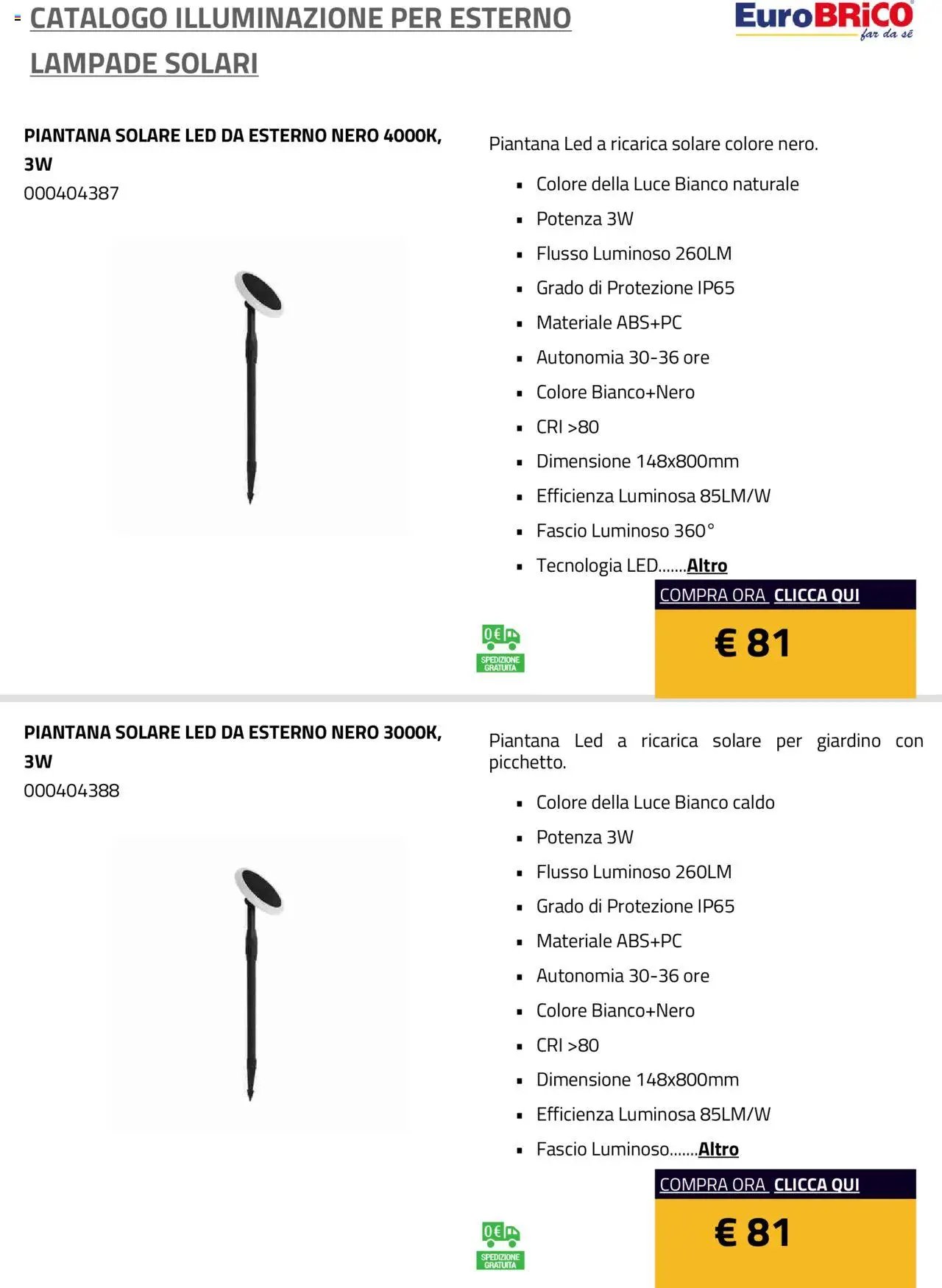 Eurobrico Illuminazione da esterno Lampade Solari catalogo