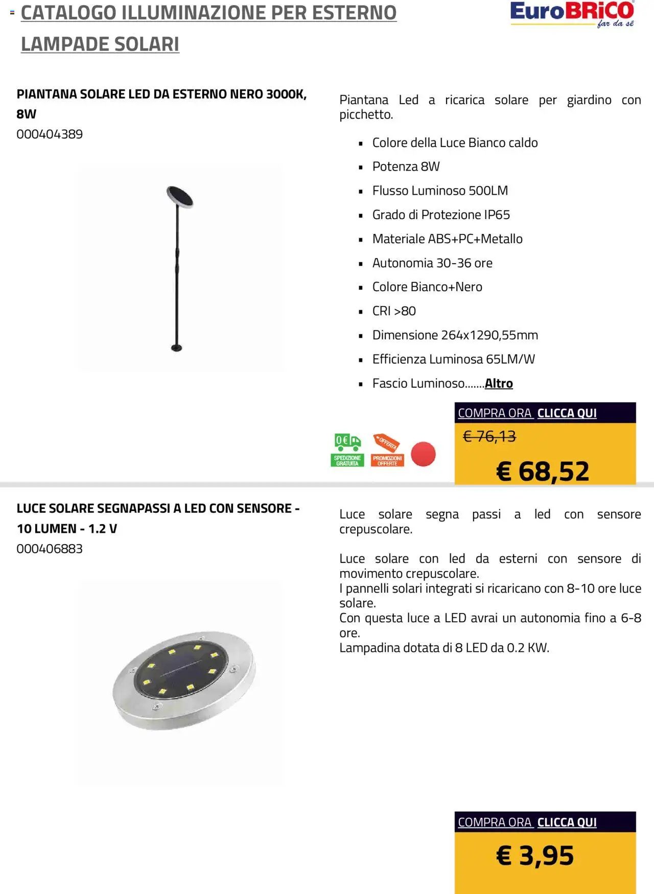 Eurobrico Illuminazione da esterno Lampade Solari catalogo