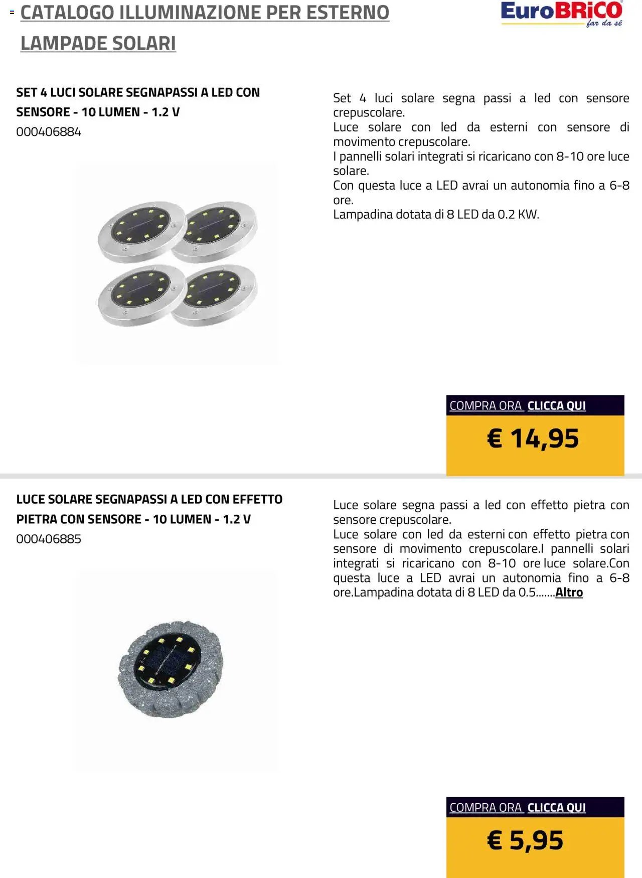 Eurobrico Illuminazione da esterno Lampade Solari catalogo