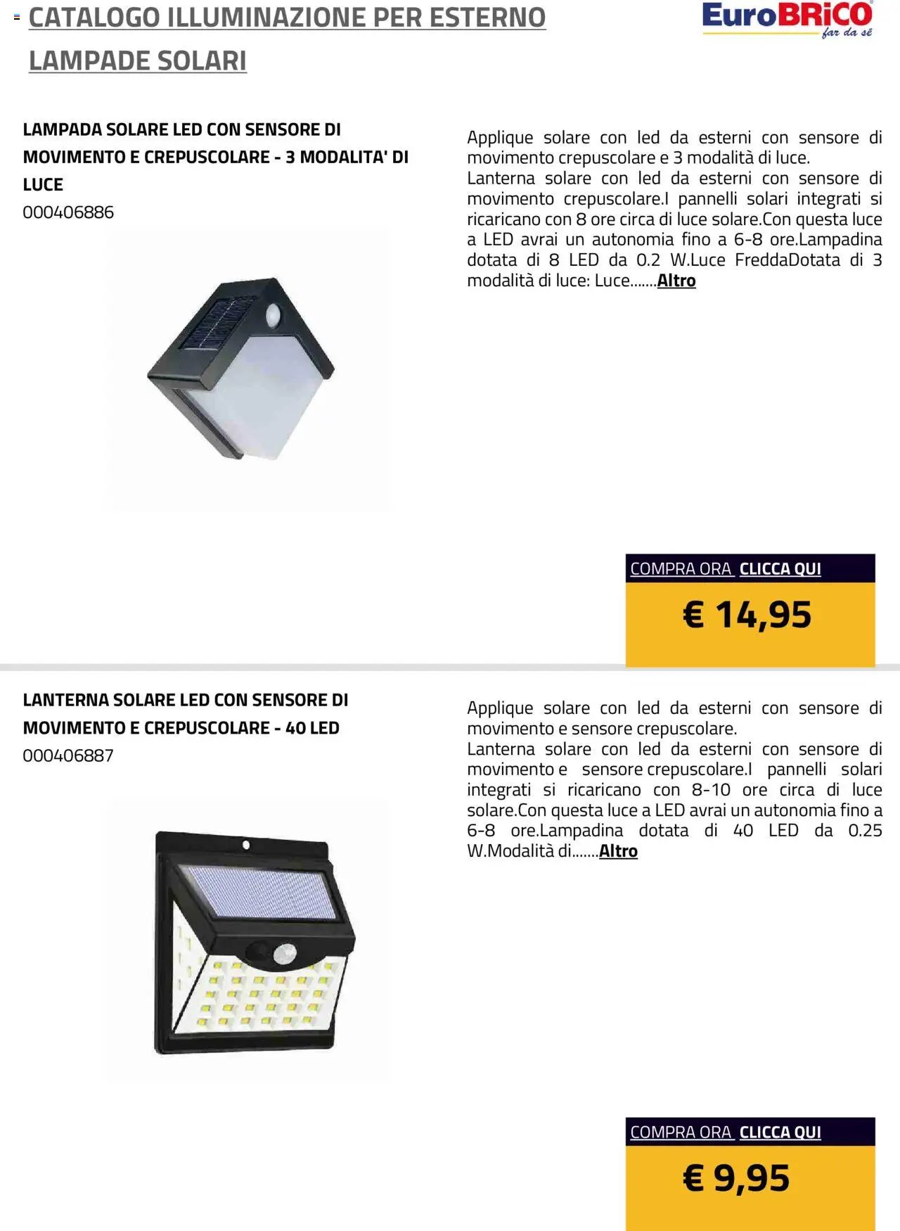 Eurobrico Illuminazione da esterno Lampade Solari catalogo