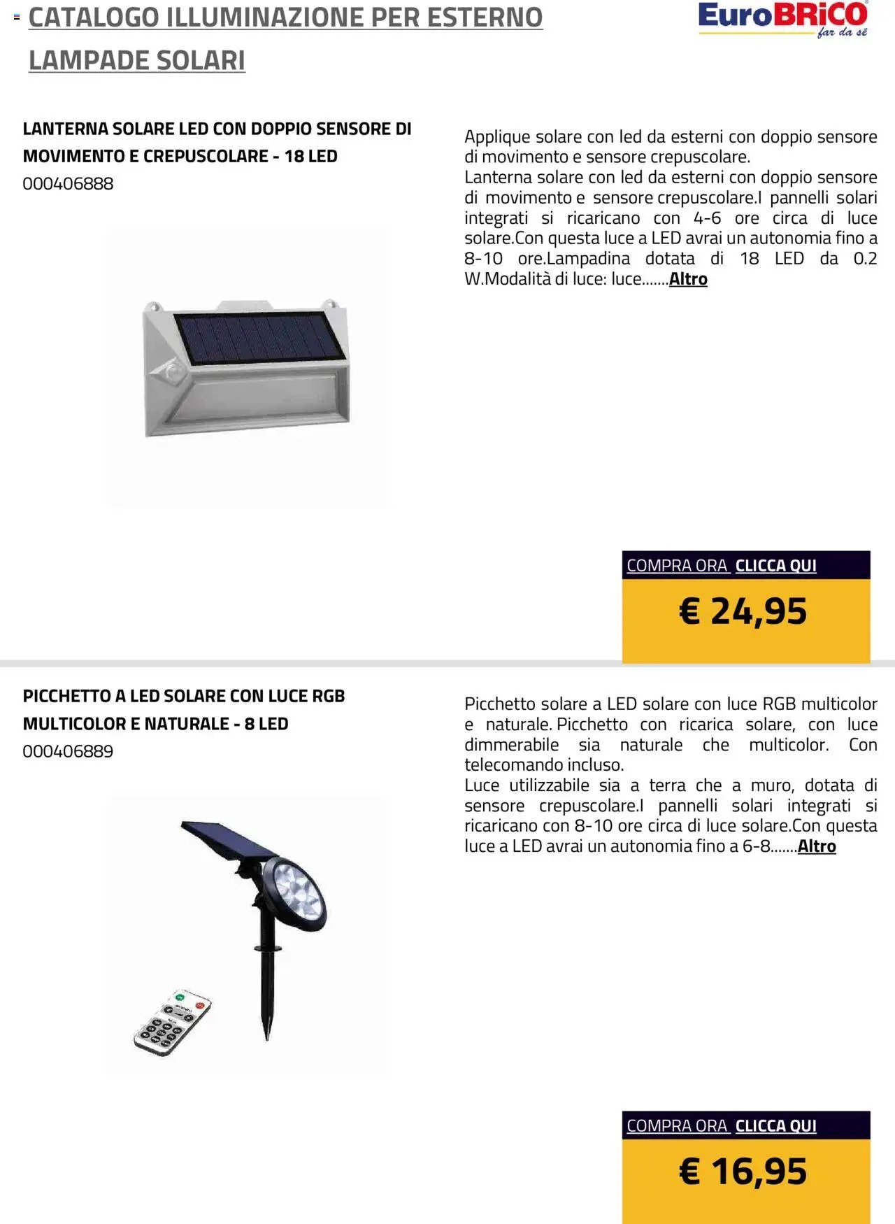 Eurobrico Illuminazione da esterno Lampade Solari catalogo